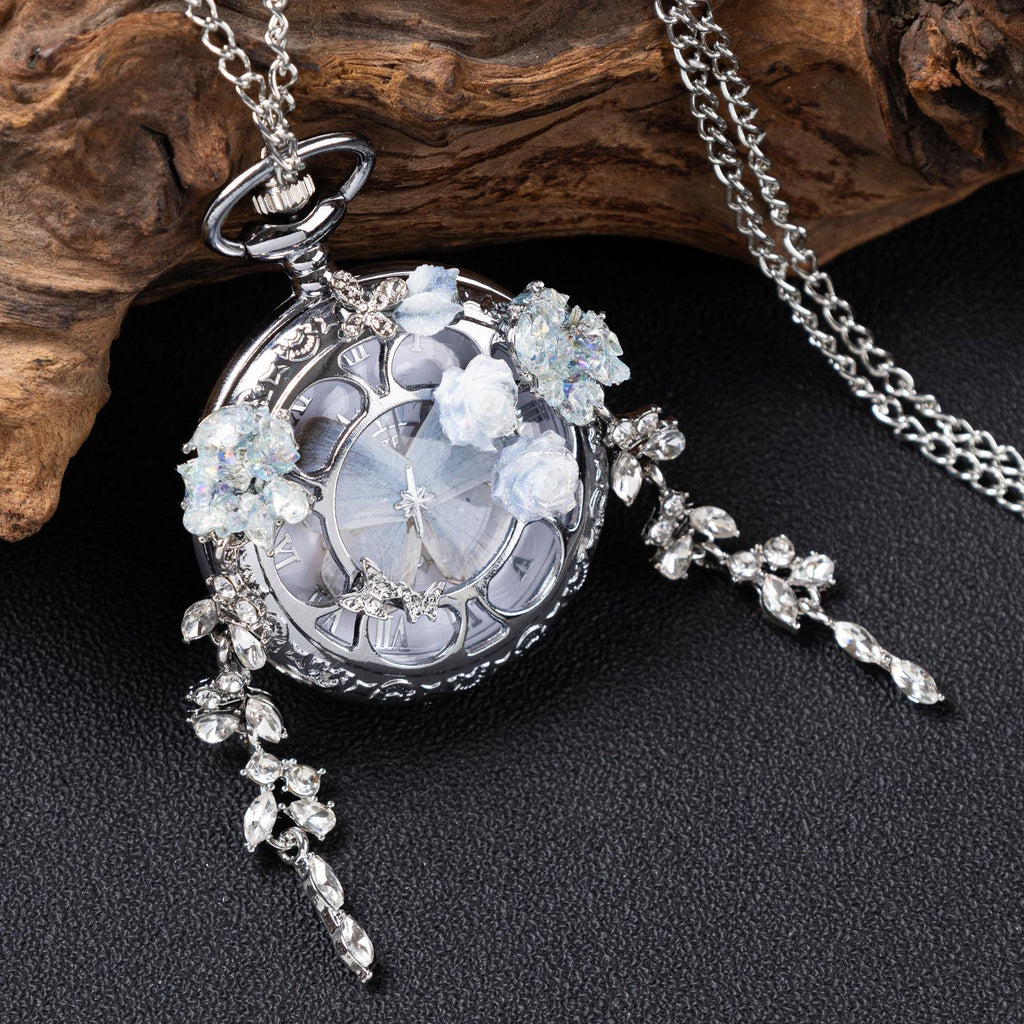 Oryeia Custom Real Butterfly Pocket Watch Necklace White