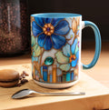 Floral Book Coffee Mug Faux Stained Glass Bookshelf Lover Gift