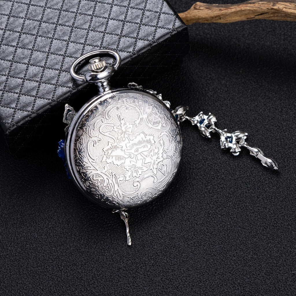 Oryeia Handmade Blue Butterfly Pocket Watch Necklace With Crystal Tassels