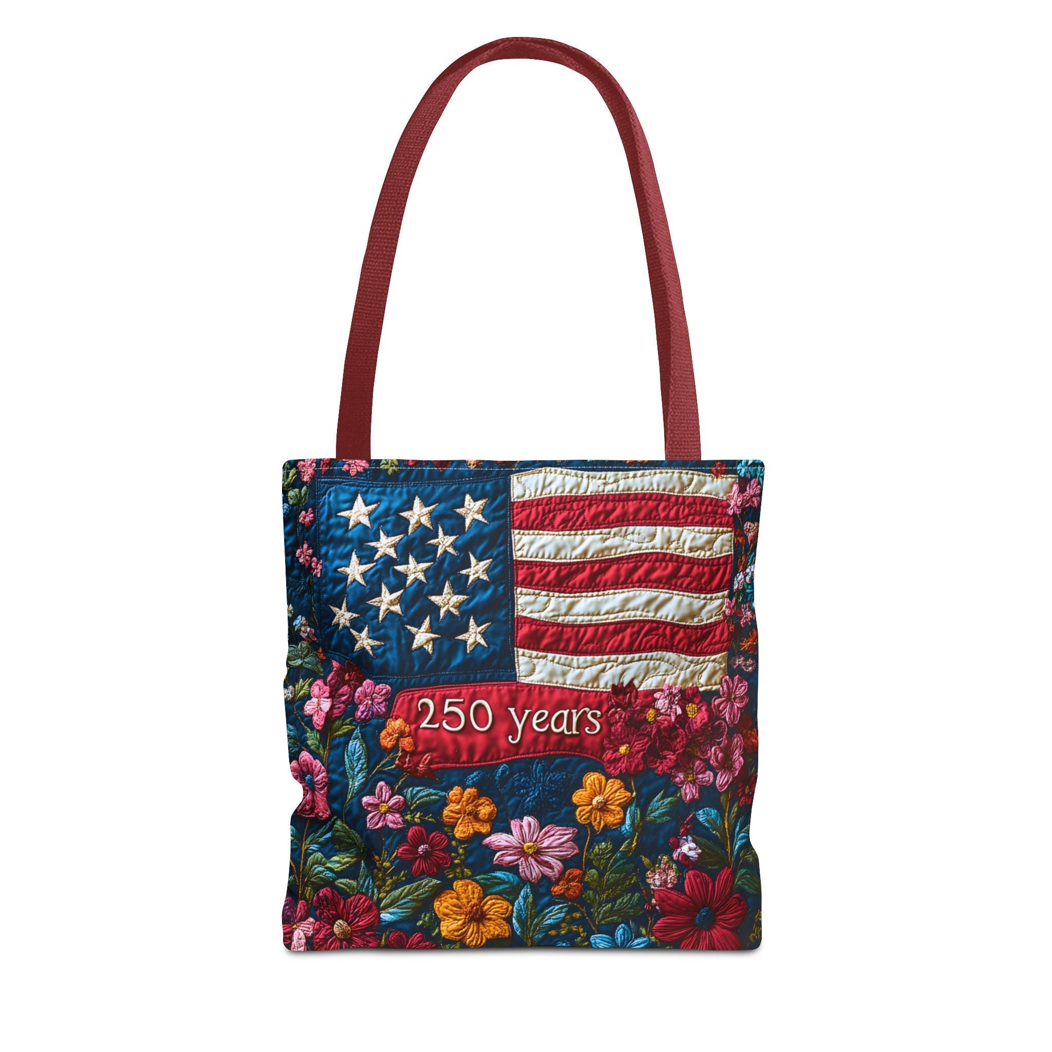 Patriotic Floral Tote Bag American Flag 250 Years Vintage Gift Independence Day Shopping Bag