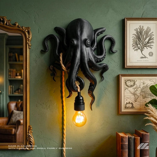 April16studio Black Octopus Wall Lamp 16in Matte Animal Art Sconce