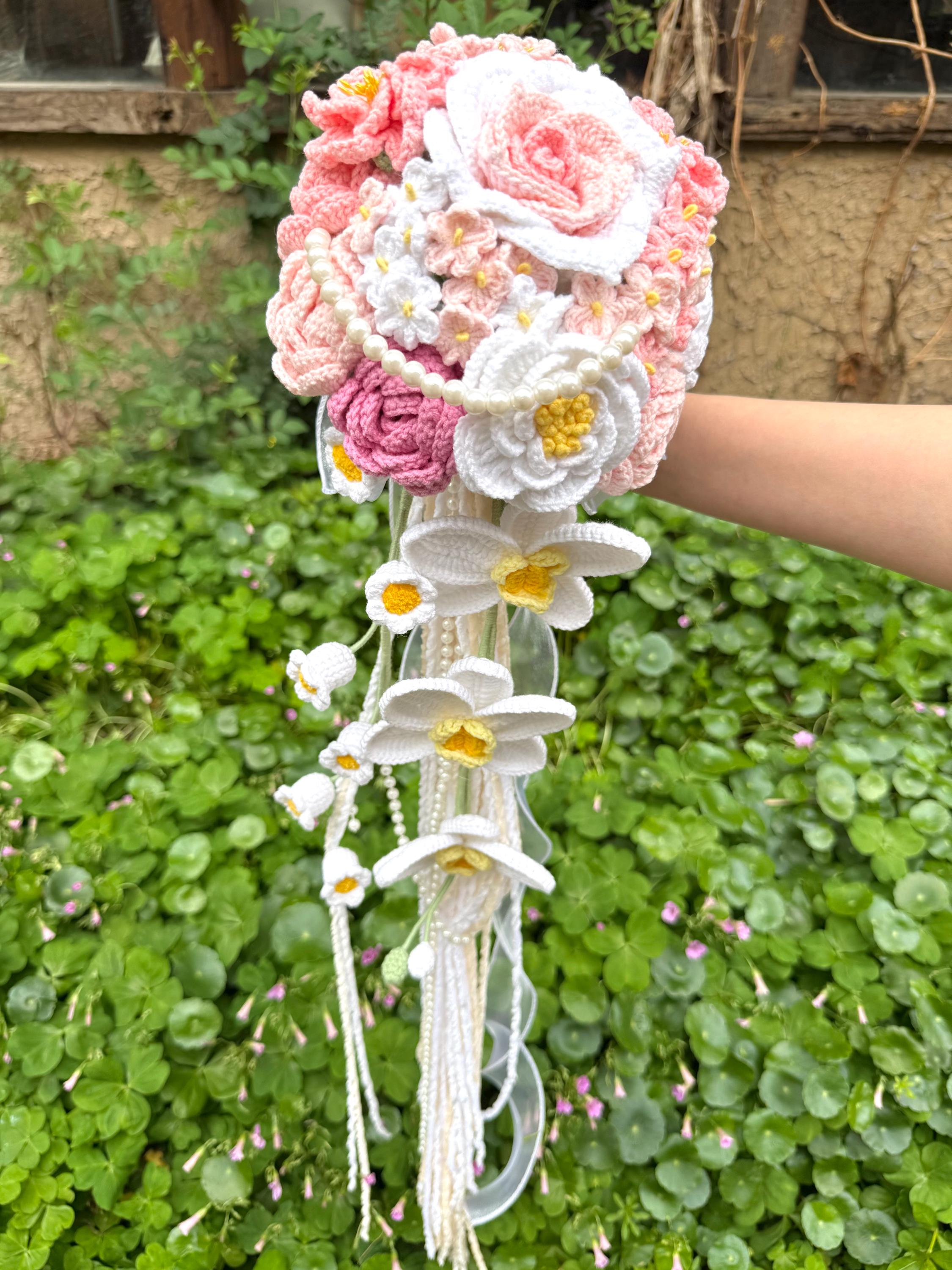 CrochetRecipe Handmade Blush Pink Crochet Wedding Bouquet with Pearls
