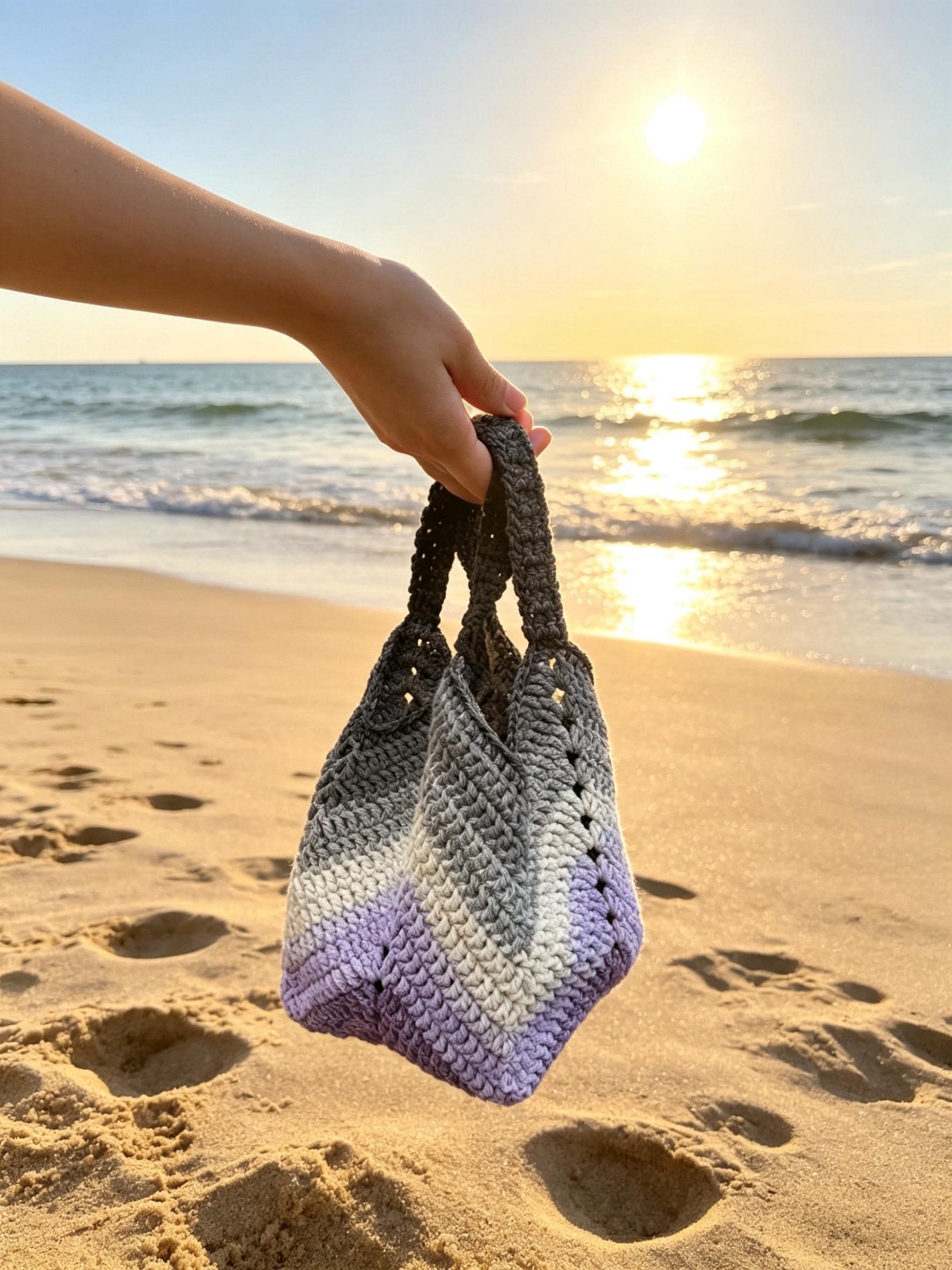CrochetRecipe Handmade Variegated Crochet Tote Bag Pink