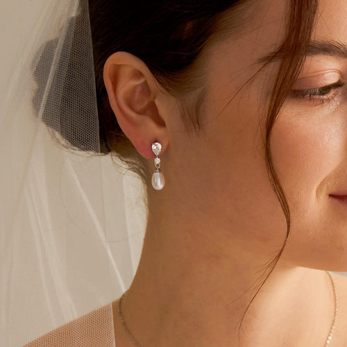 EcloraTreasures Natural Freshwater Pearl Drop Earrings Crystal Bridal