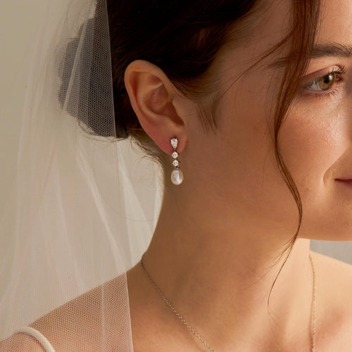 EcloraTreasures Diamond Pearl Drop Earrings Freshwater Pearl CZ