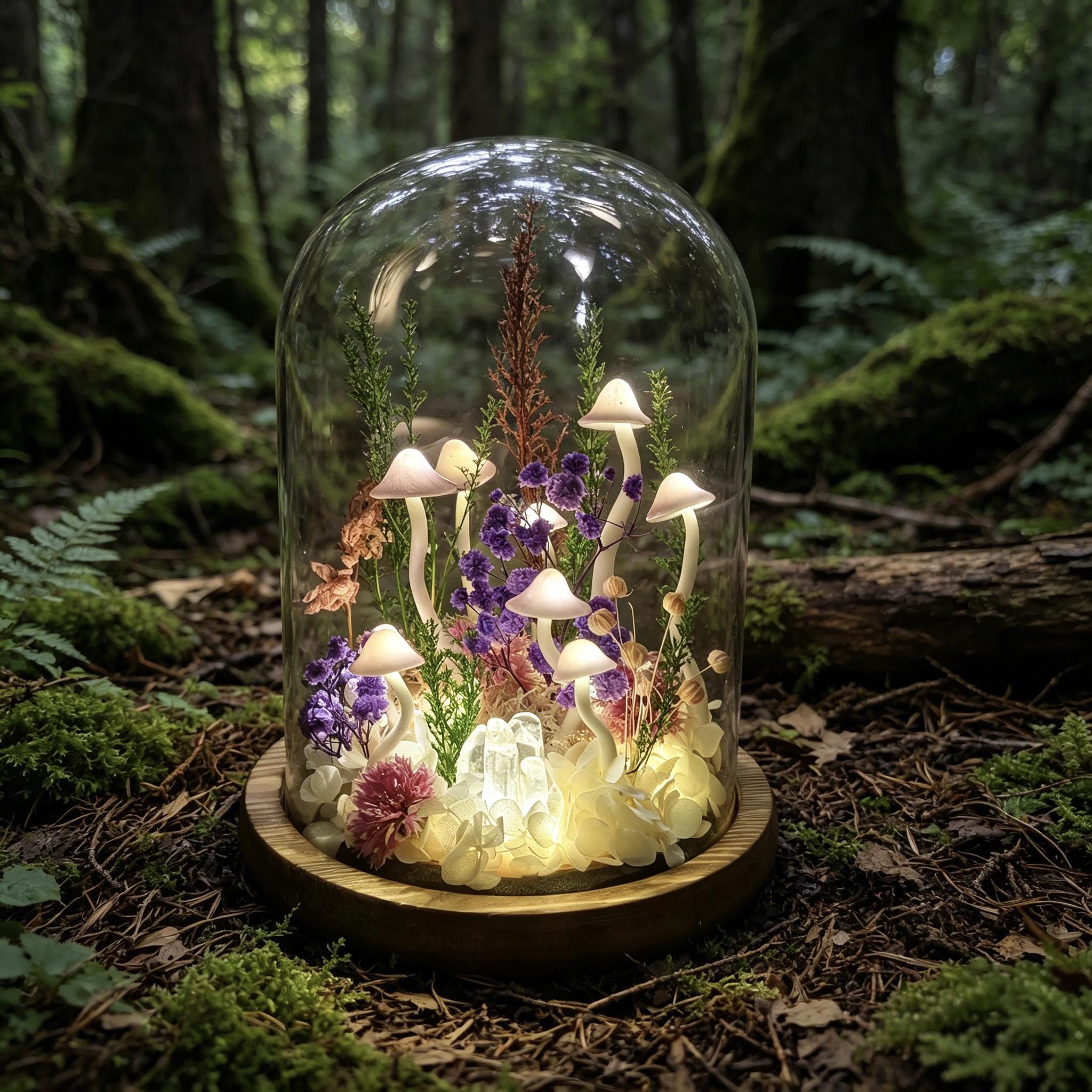 StarlitCarat Purple Mushroom LED Night Light 6.3in Crystal