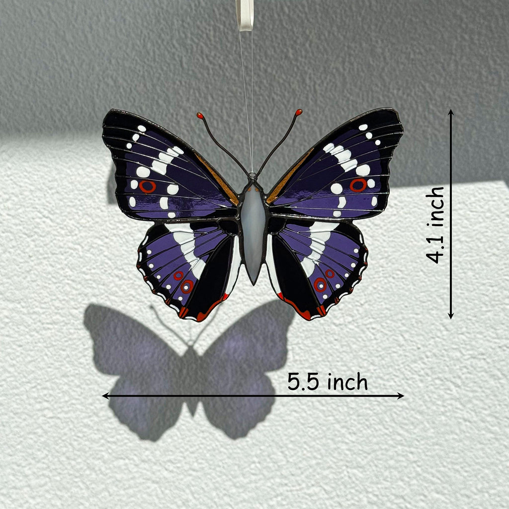 SunStainedGlassUA Purple Emperor Butterfly Stained Glass Suncatcher 5.5in