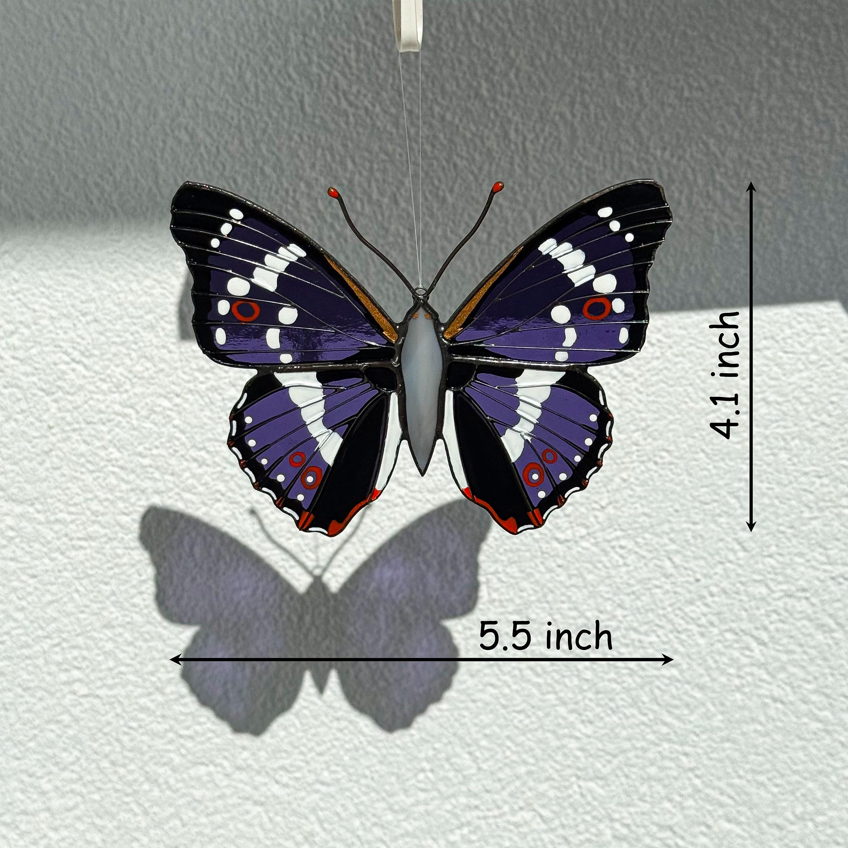 SunStainedGlassUA Purple Emperor Butterfly Stained Glass Suncatcher 5.5in