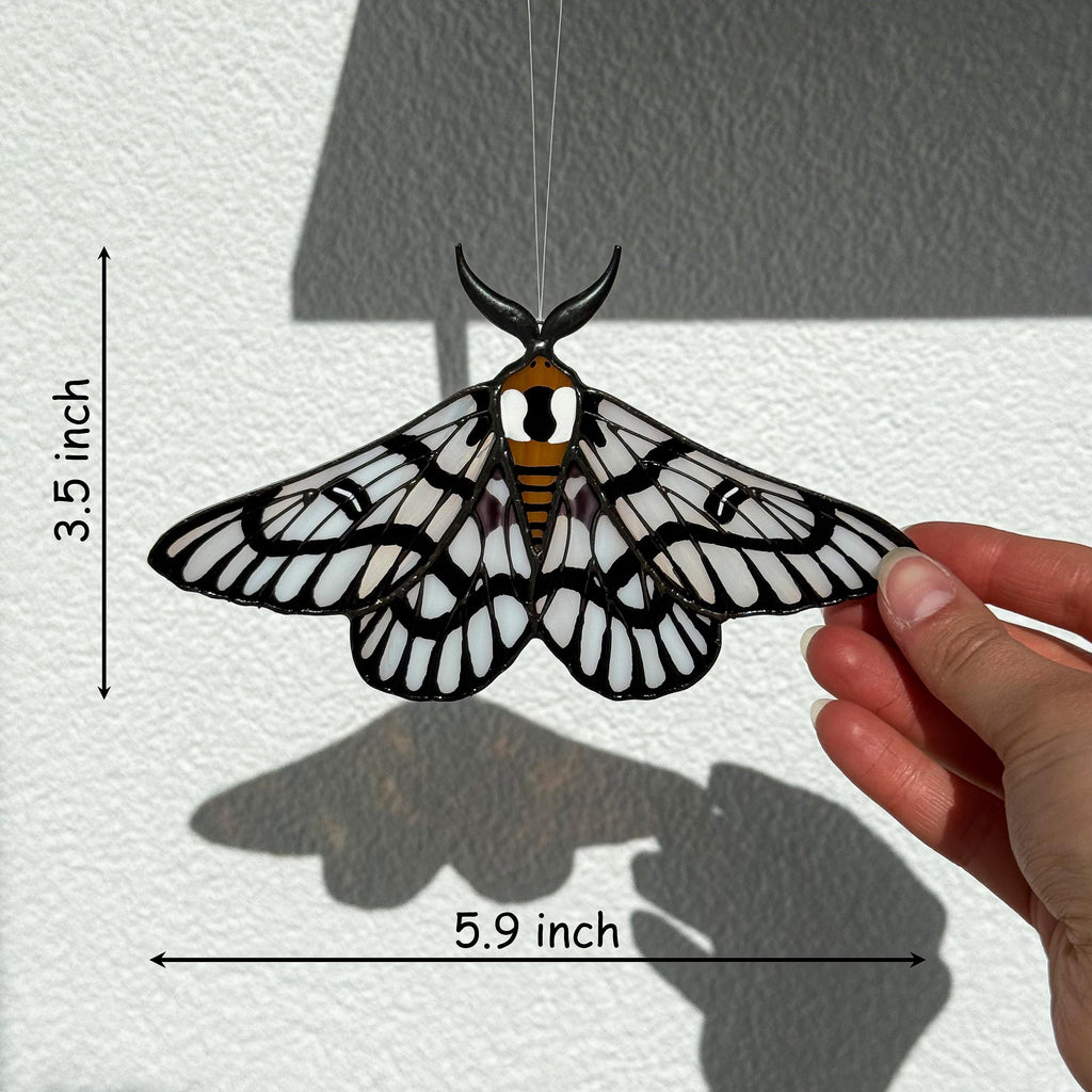 SunStainedGlassUA Sagebrush Sheep Moth Stained Glass Suncatcher 5.9in