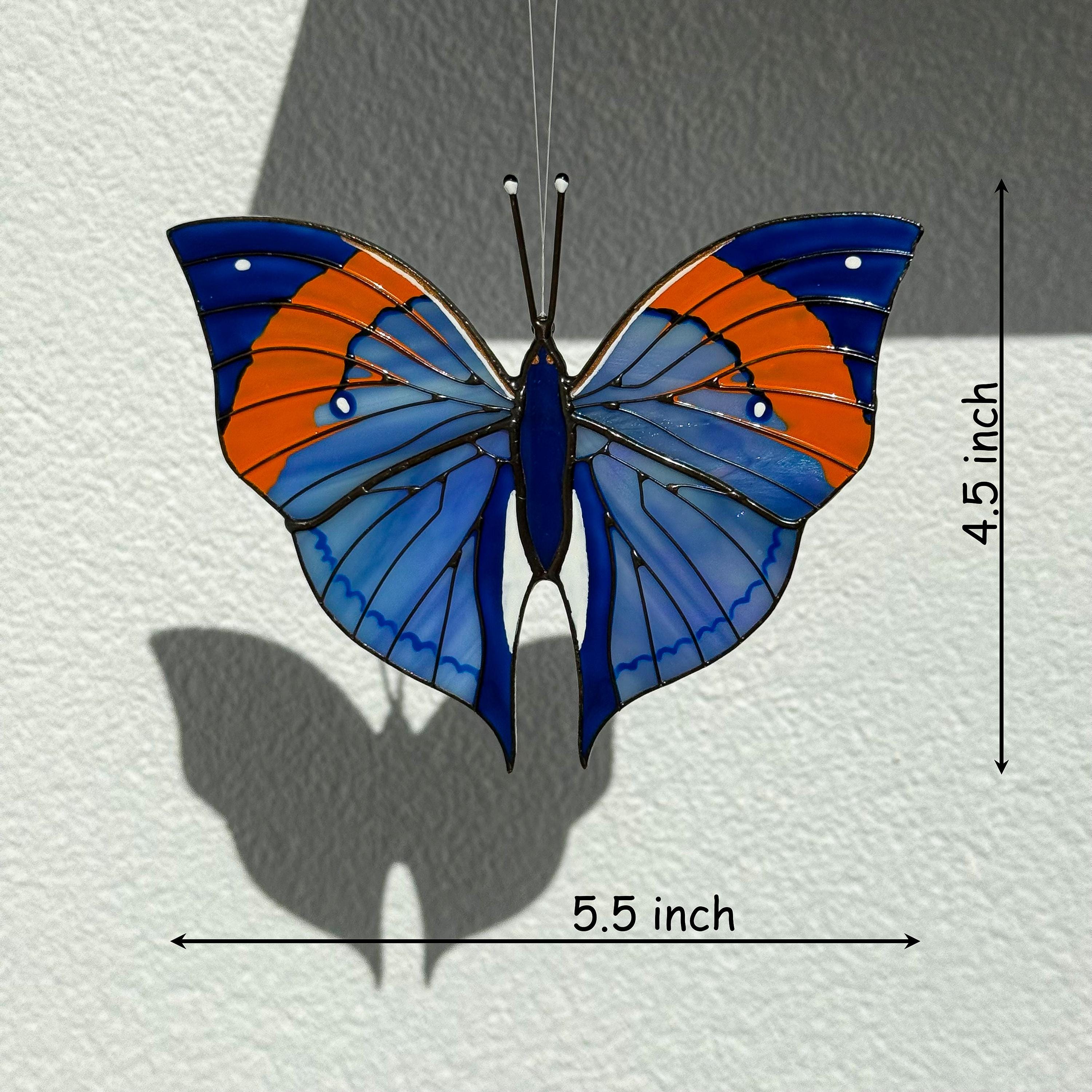 SunStainedGlassUA Orange Oakleaf Stained Glass Butterfly Suncatcher