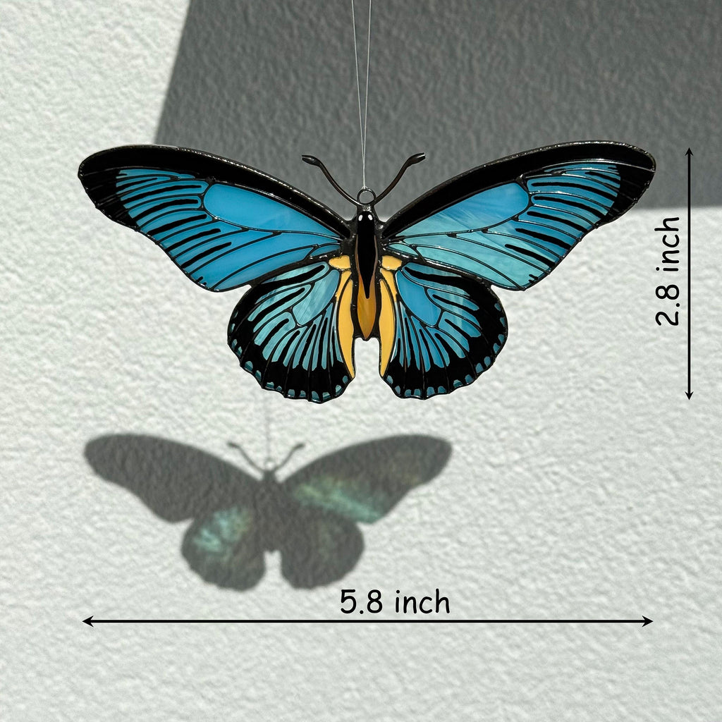 SunStainedGlassUA Blue Swallowtail Butterfly Stained Glass Suncatcher Handmade