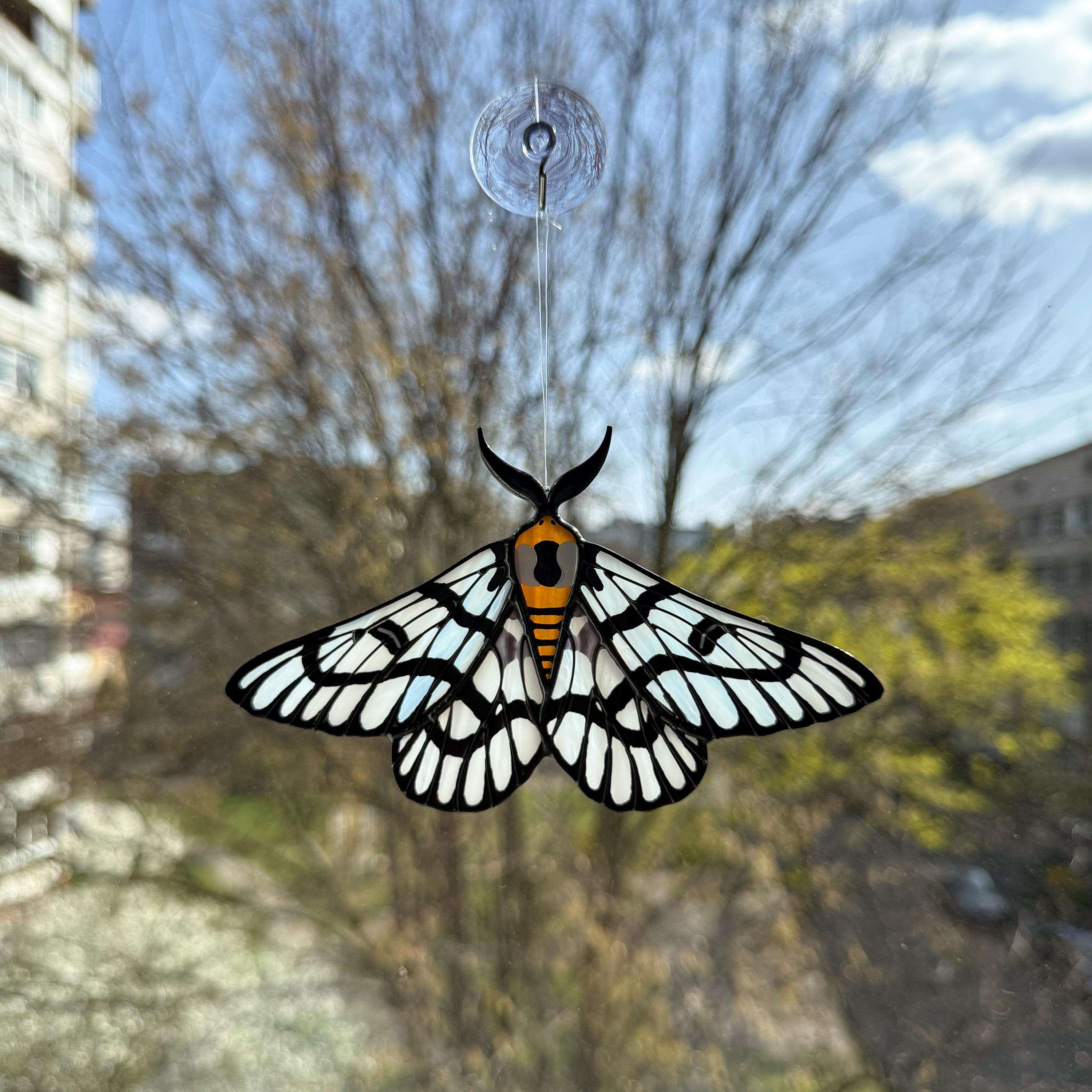 SunStainedGlassUA Sagebrush Sheep Moth Stained Glass Suncatcher 5.9in