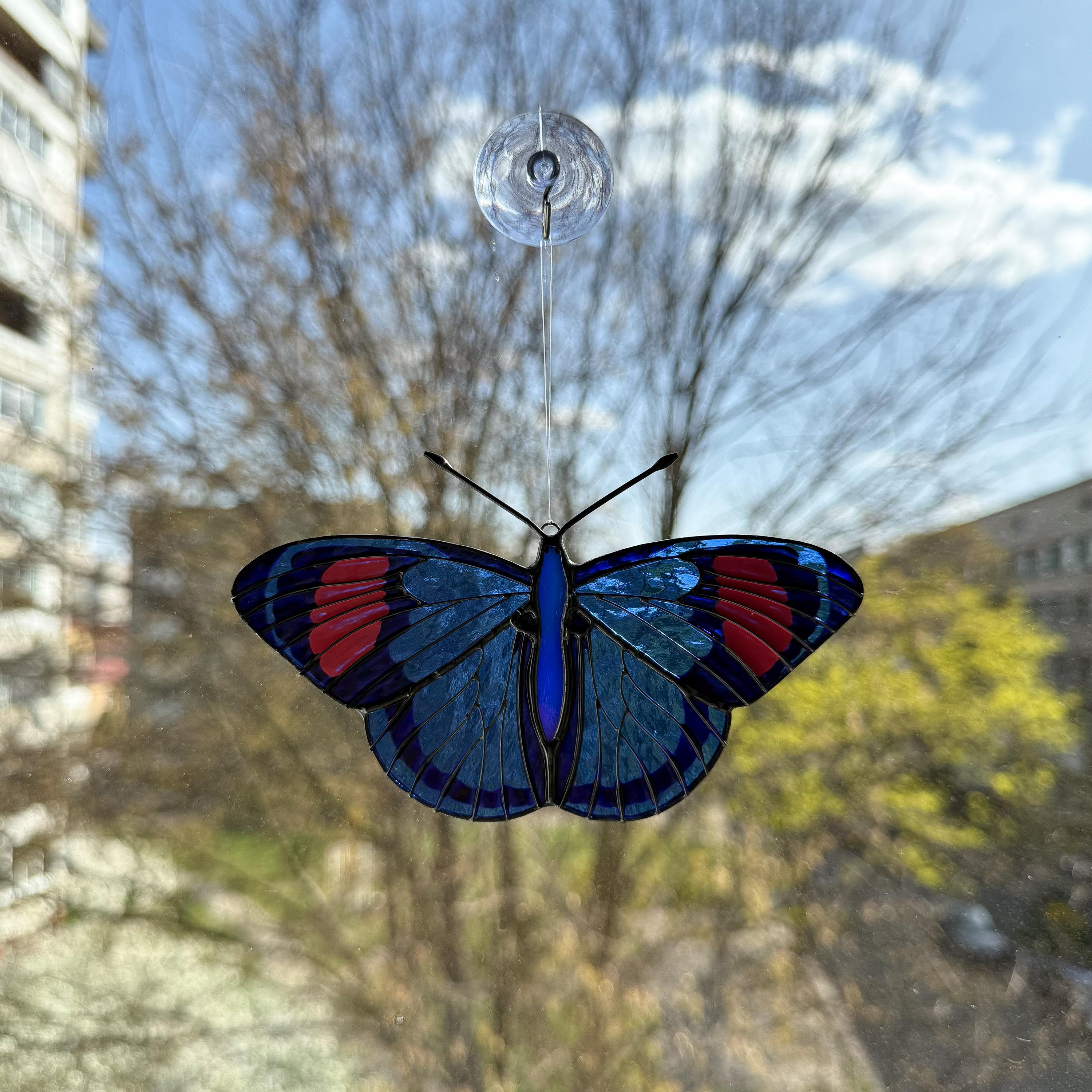 SunStainedGlassUA Pastel Papillion Butterfly Suncatcher Stained Glass Window Hanging
