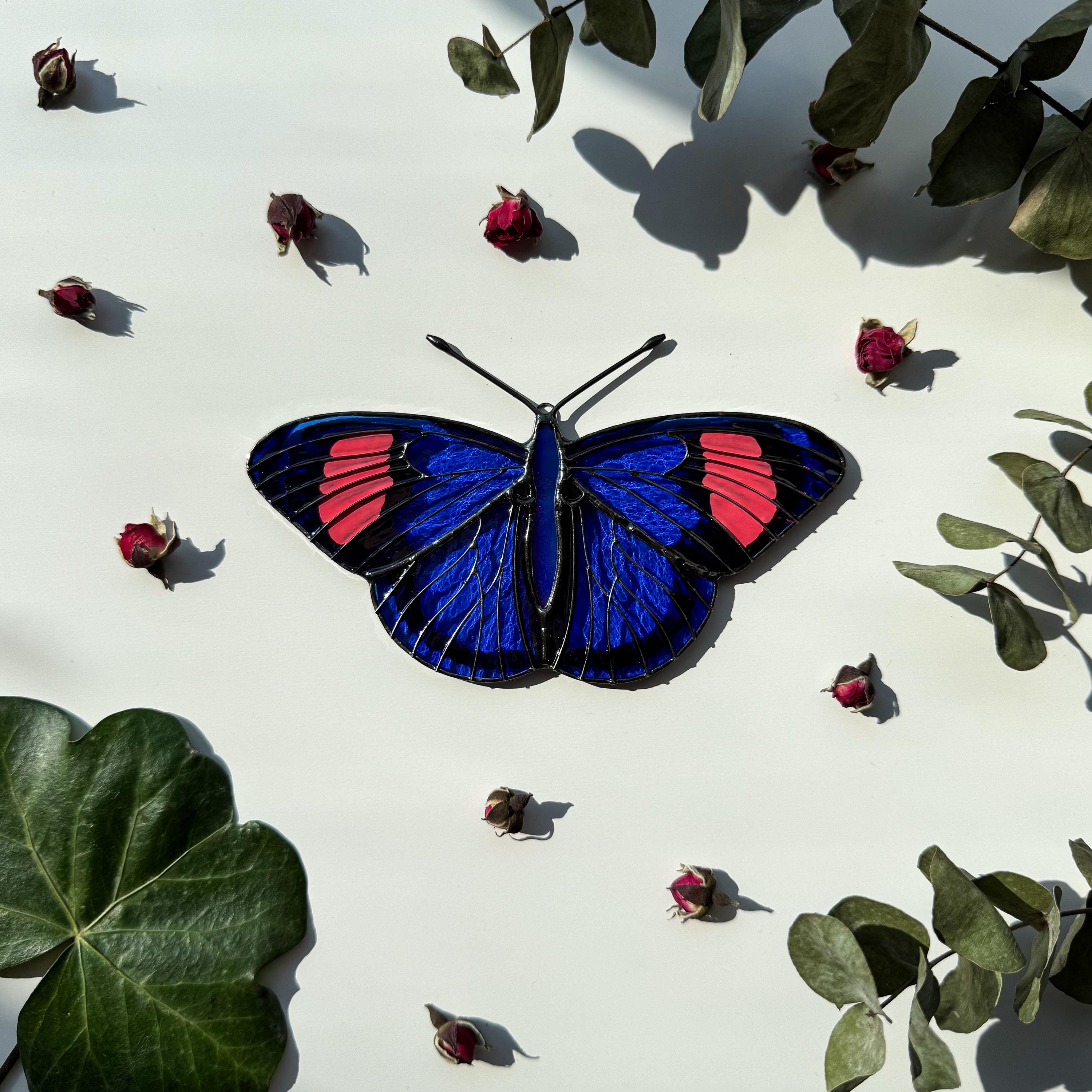SunStainedGlassUA Pastel Papillion Butterfly Suncatcher Stained Glass Window Hanging