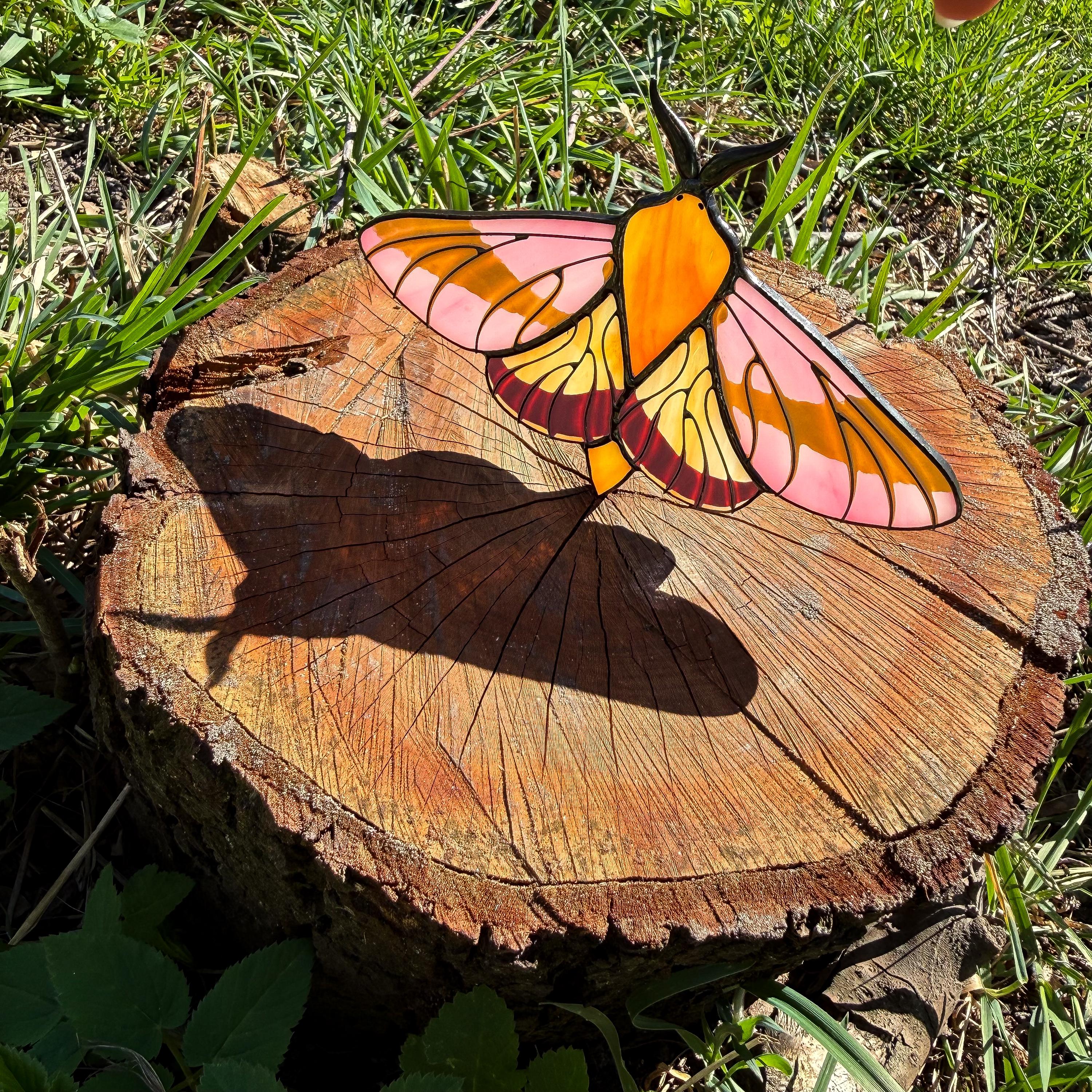 SunStainedGlassUA Rosy Maple Moth Stained Glass Suncatcher 5.6in