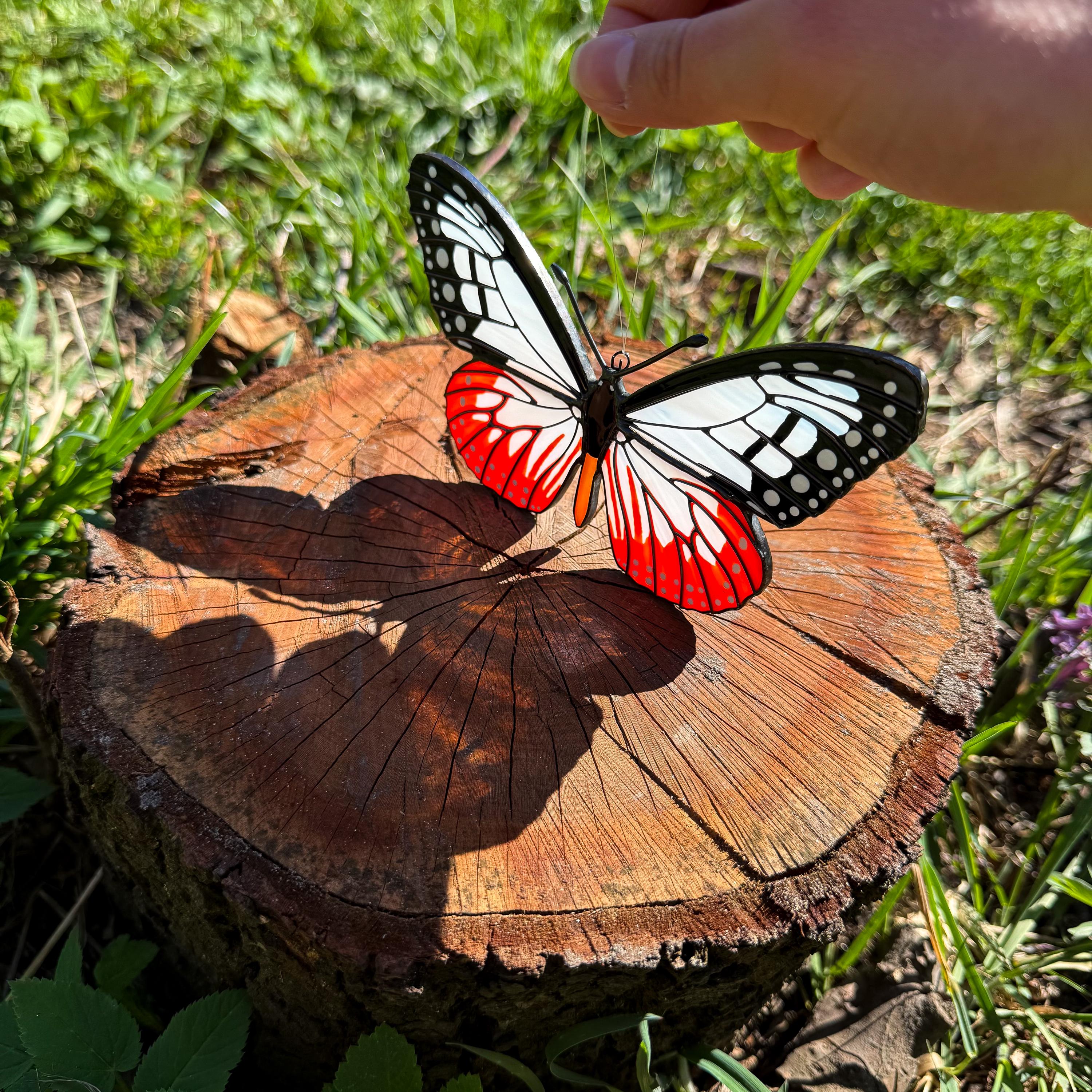 SunStainedGlassUA Hand-Painted Stained Glass Chestnut Tiger Butterfly Suncatcher