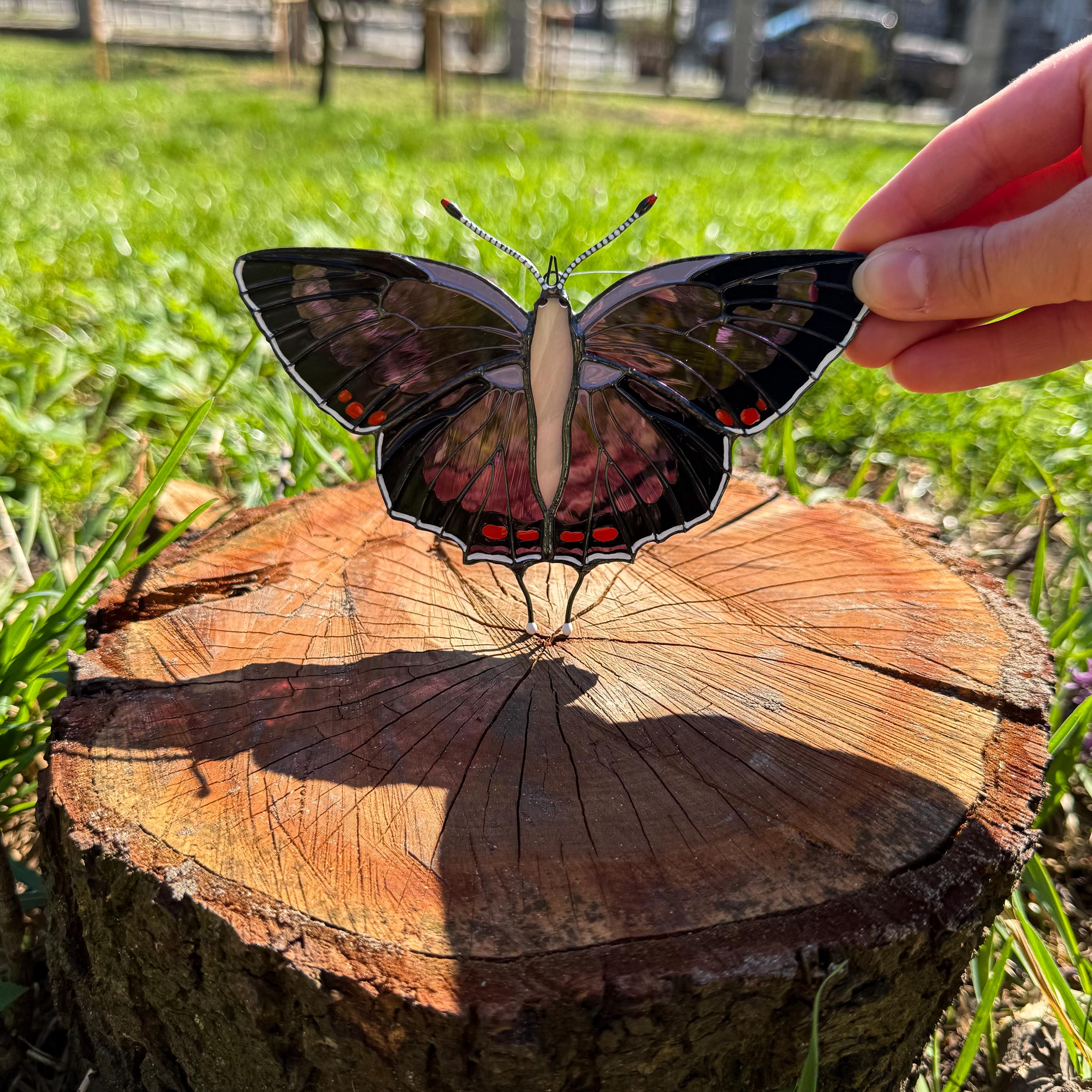 SunStainedGlassUA Colorado Hairstreak Stained Glass Butterfly Suncatcher