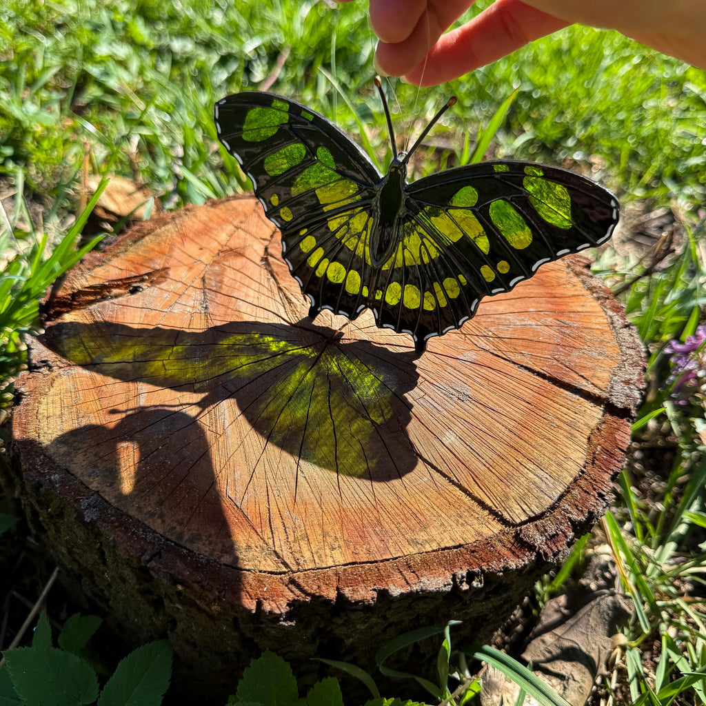 Malachite Butterfly Stained Glass Suncatcher Hand-Painted Green Home Decor