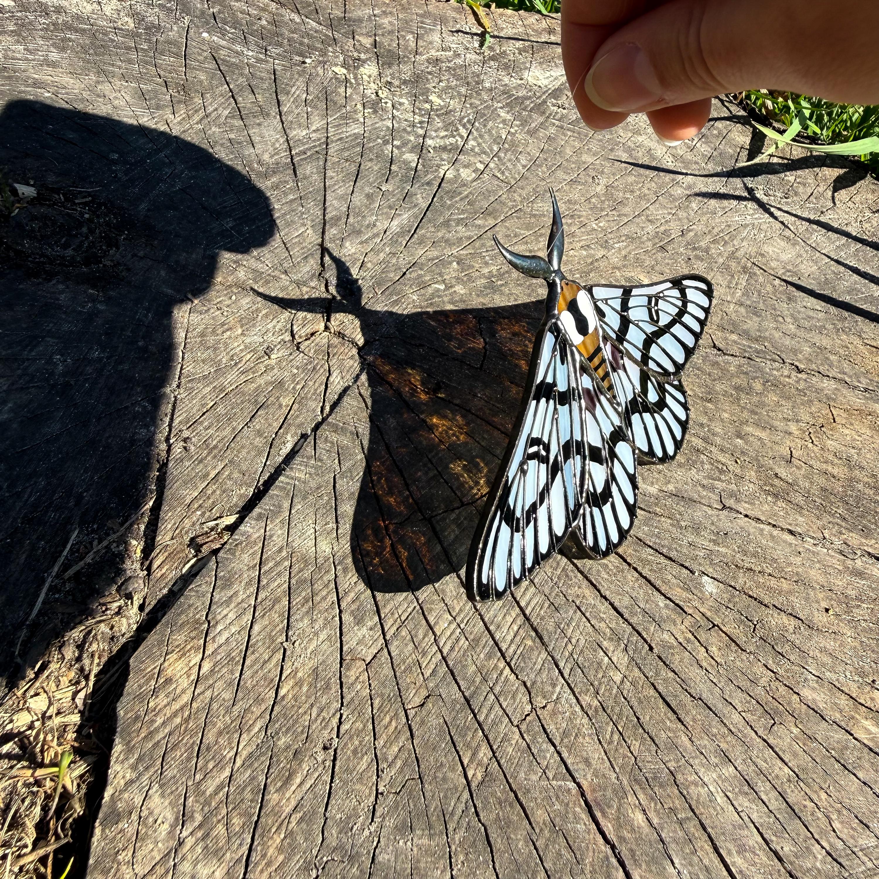 SunStainedGlassUA Sagebrush Sheep Moth Stained Glass Suncatcher 5.9in