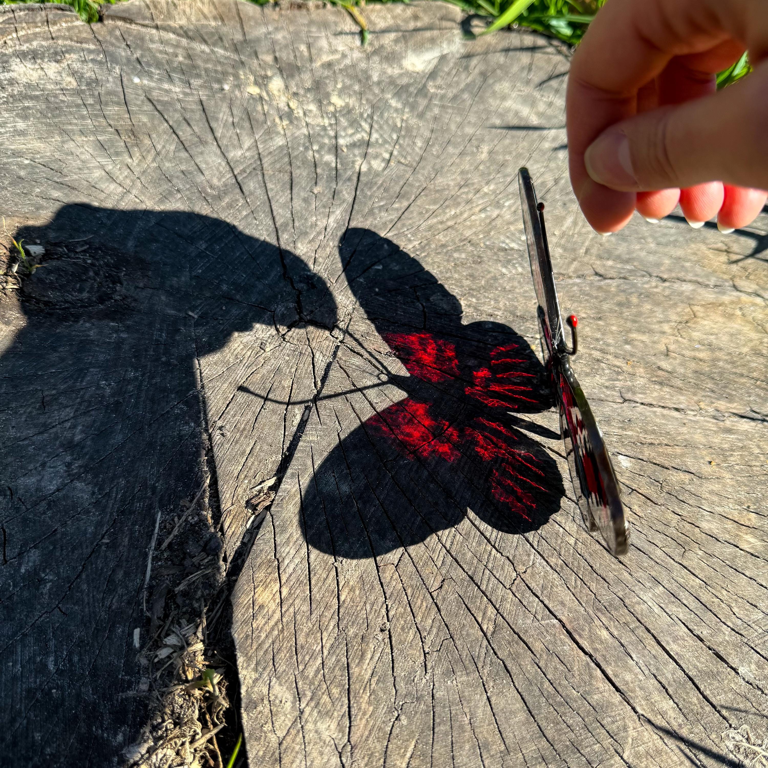 SunStainedGlassUA Burney's Longwing Butterfly Stained Glass Suncatcher 6in Red