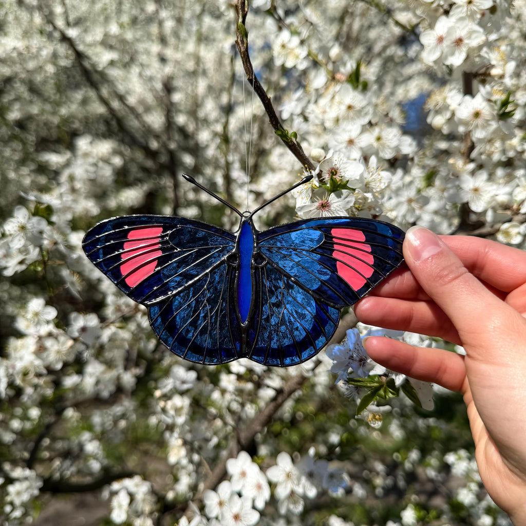 SunStainedGlassUA Pastel Papillion Butterfly Suncatcher Stained Glass Window Hanging