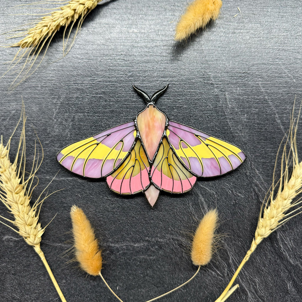 SunStainedGlassUA Rosy Maple Moth Stained Glass Suncatcher 5.6in