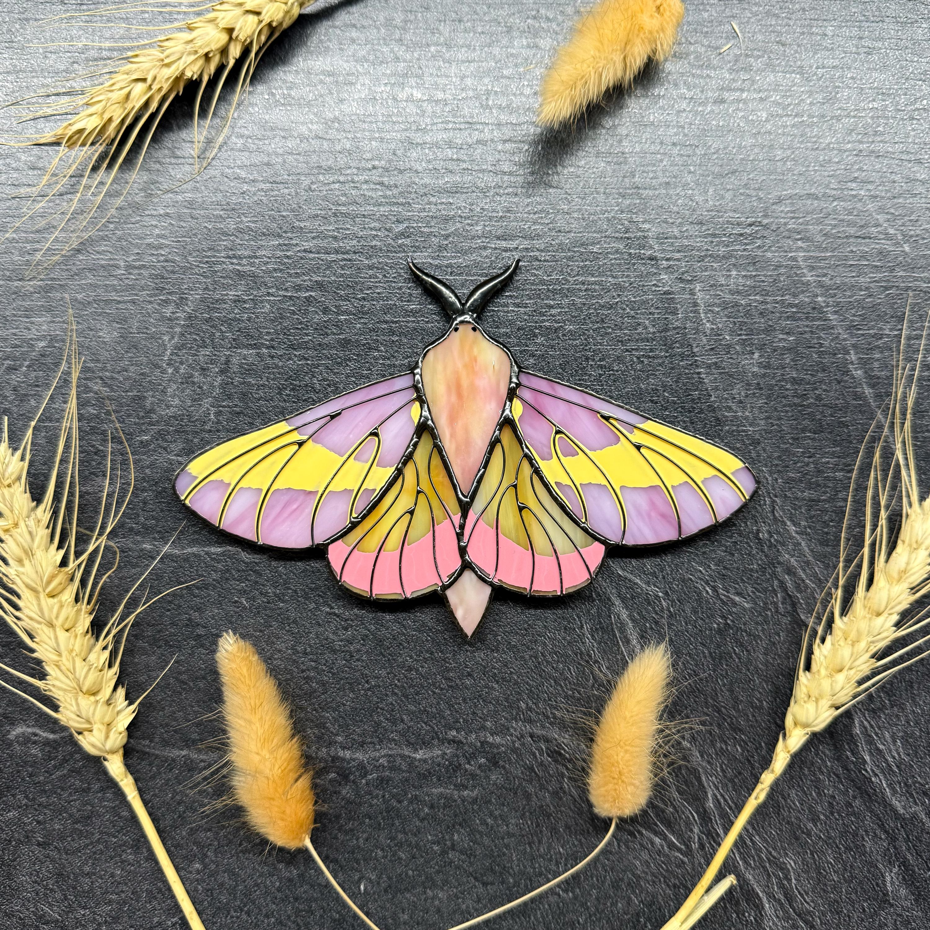 SunStainedGlassUA Rosy Maple Moth Stained Glass Suncatcher 5.6in