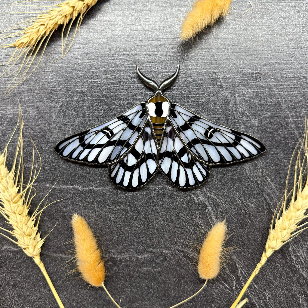 SunStainedGlassUA Sagebrush Sheep Moth Stained Glass Suncatcher 5.9in
