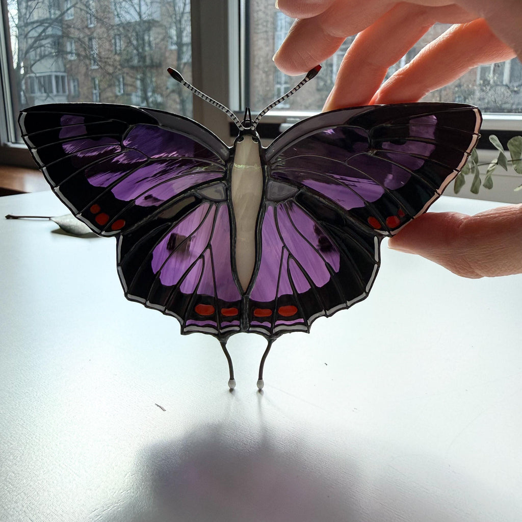 SunStainedGlassUA Colorado Hairstreak Stained Glass Butterfly Suncatcher