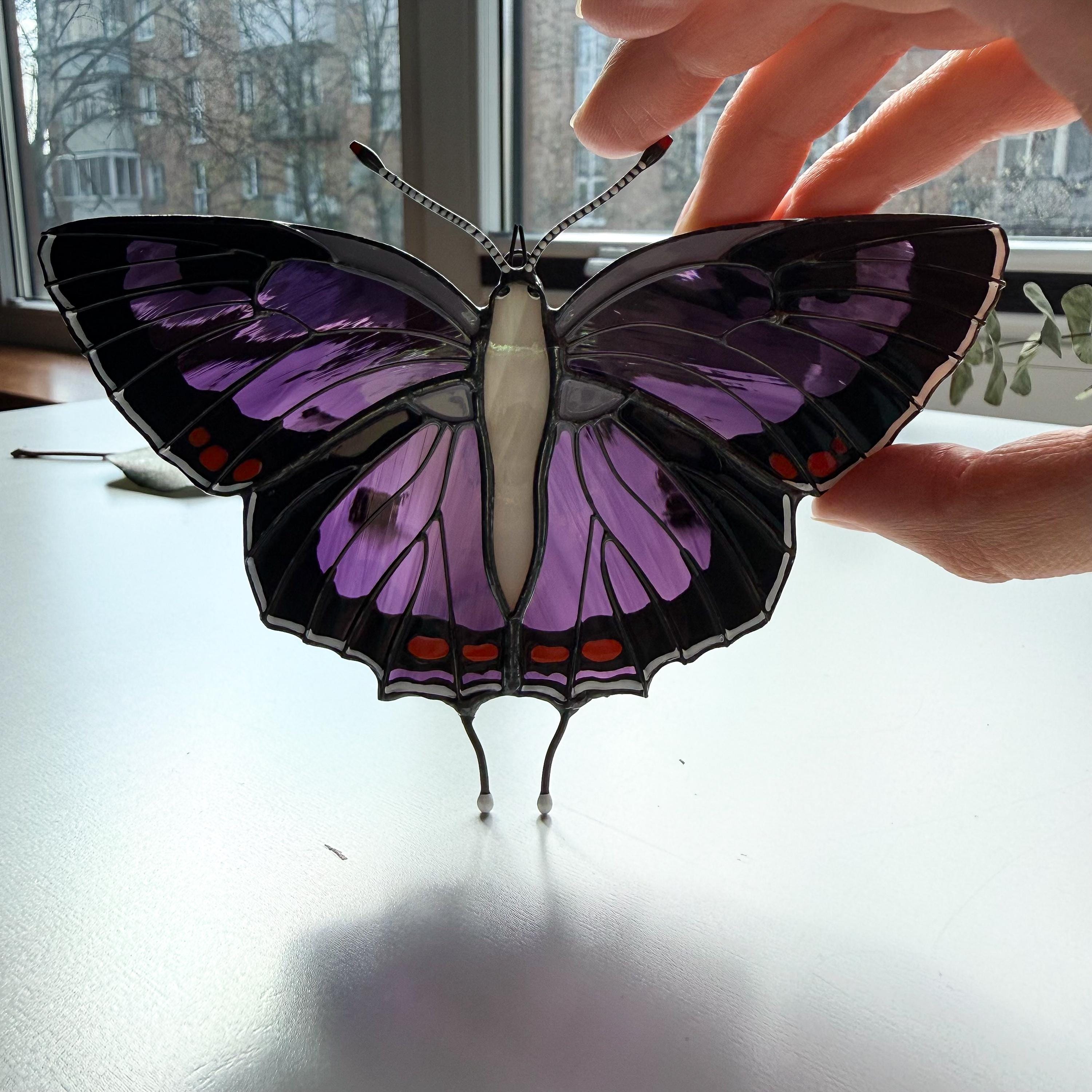 SunStainedGlassUA Colorado Hairstreak Stained Glass Butterfly Suncatcher