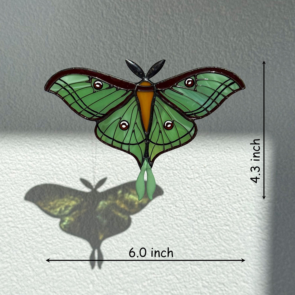 SunStainedGlassUA Spanish Luna Moth Stained Glass Suncatcher 6in Green