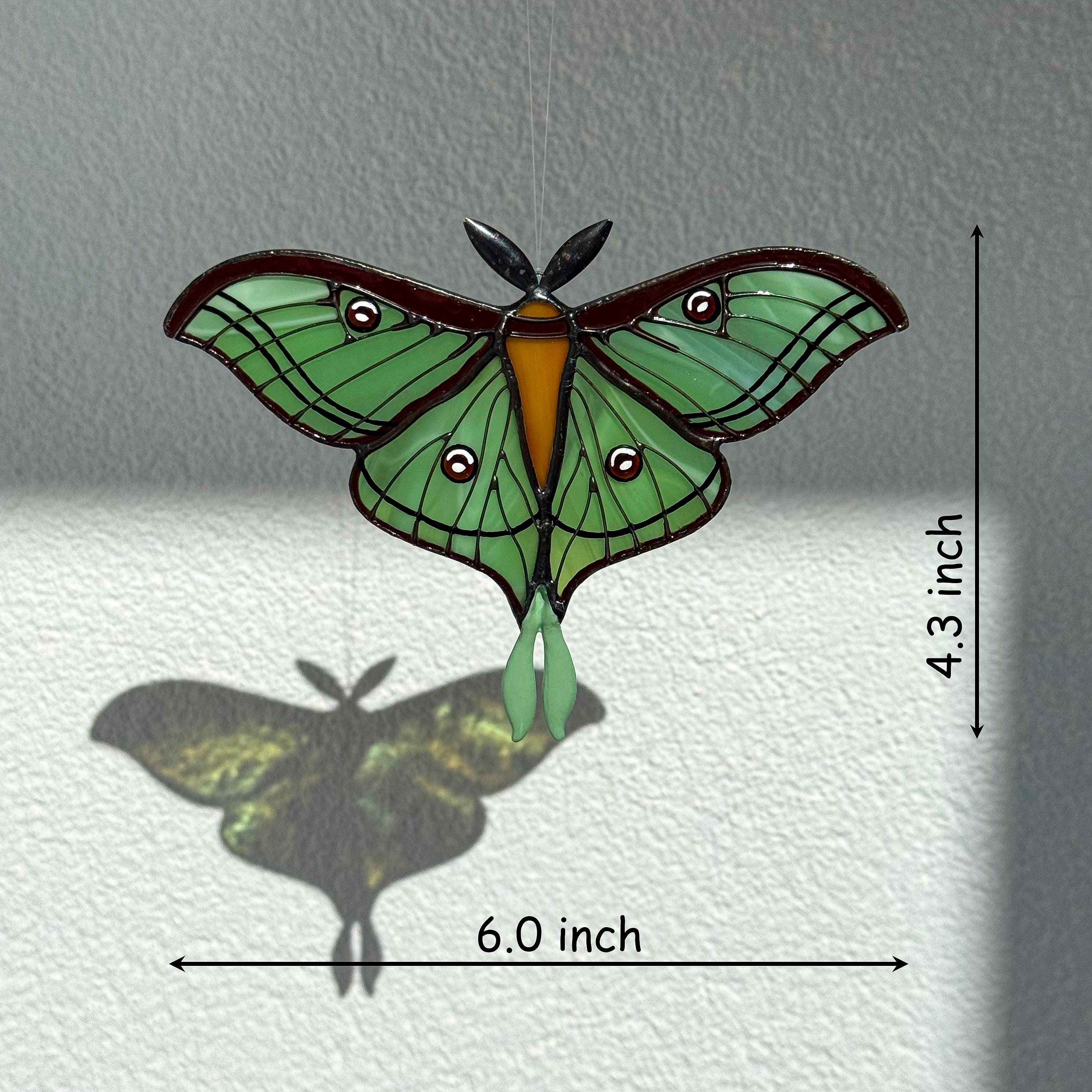 SunStainedGlassUA Spanish Luna Moth Stained Glass Suncatcher 6in Green