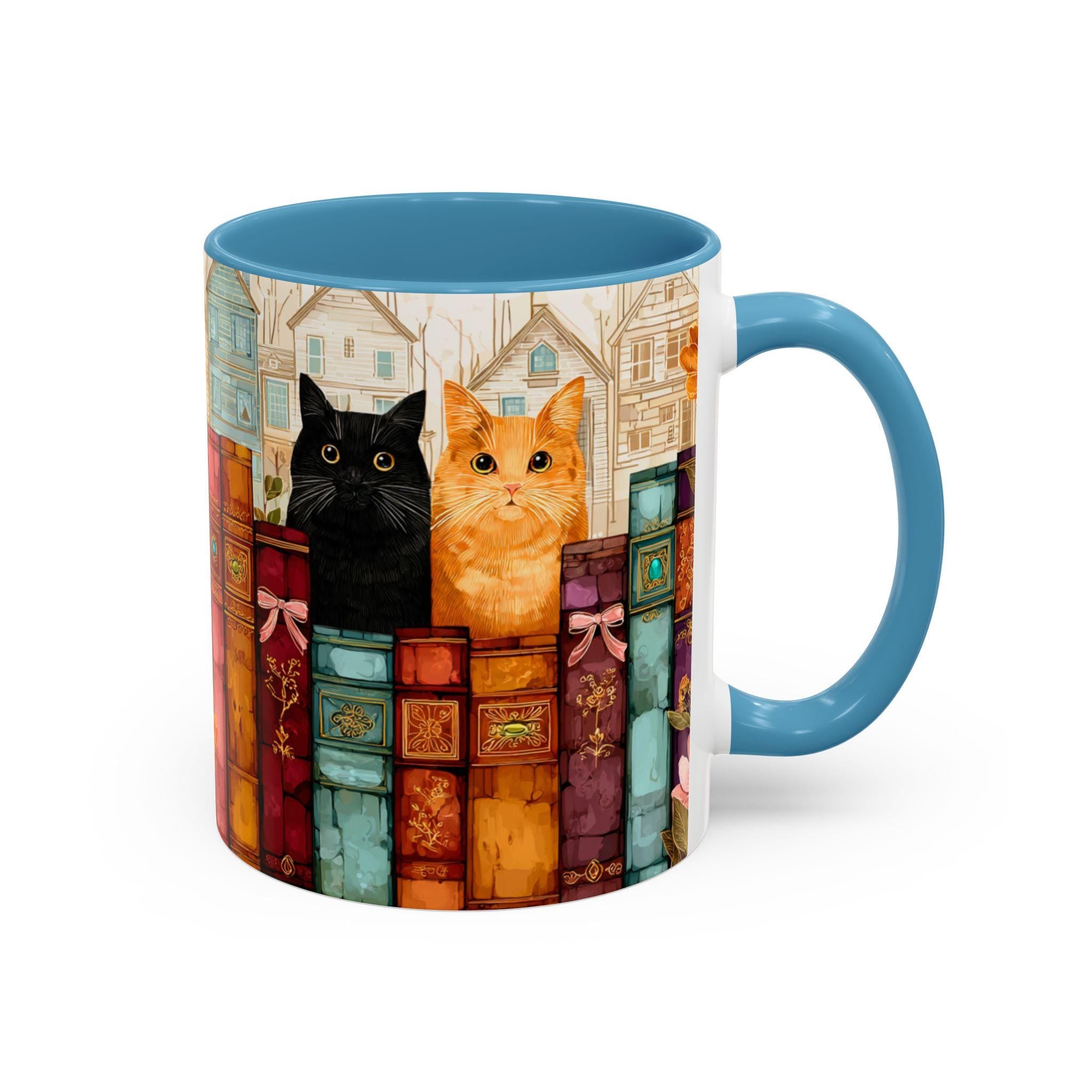 Cat Book Lover Mug Bookshelf Coffee Mug Reader Gift Bookish Cottagecore Cup