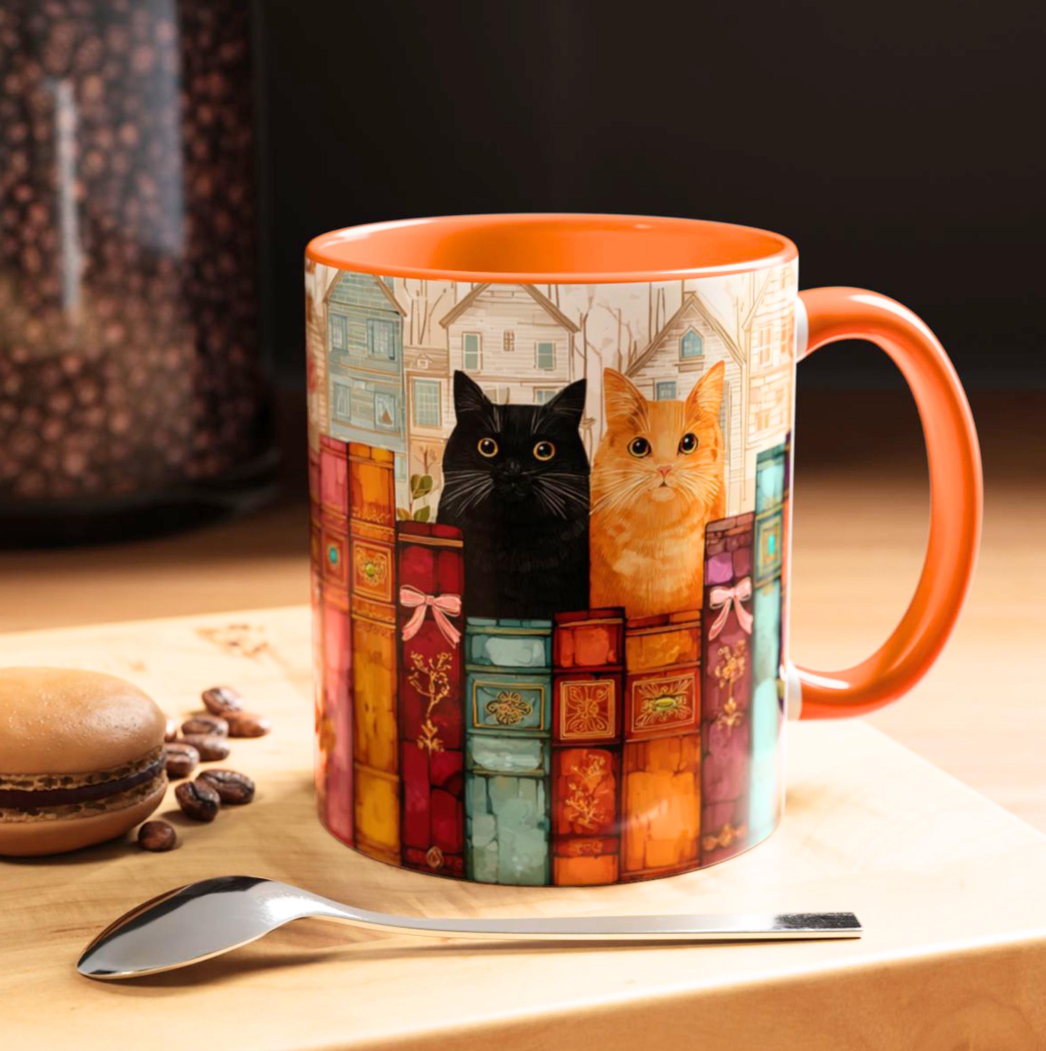 Cat Book Lover Mug Bookshelf Coffee Mug Reader Gift Bookish Cottagecore Cup