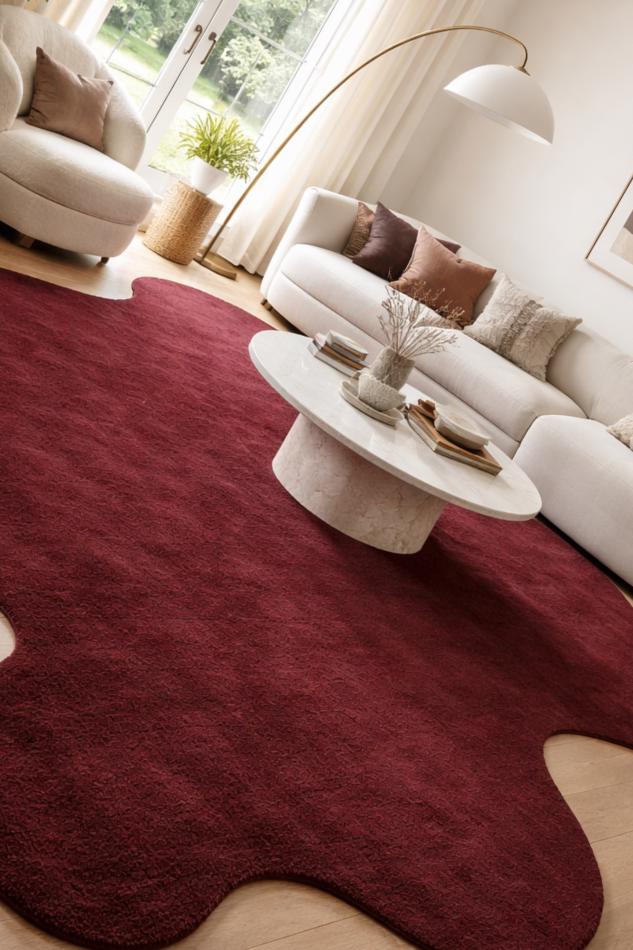 RugverseCreations Hand-Tufted Wool Area Rug Burgundy Amoeba Shape