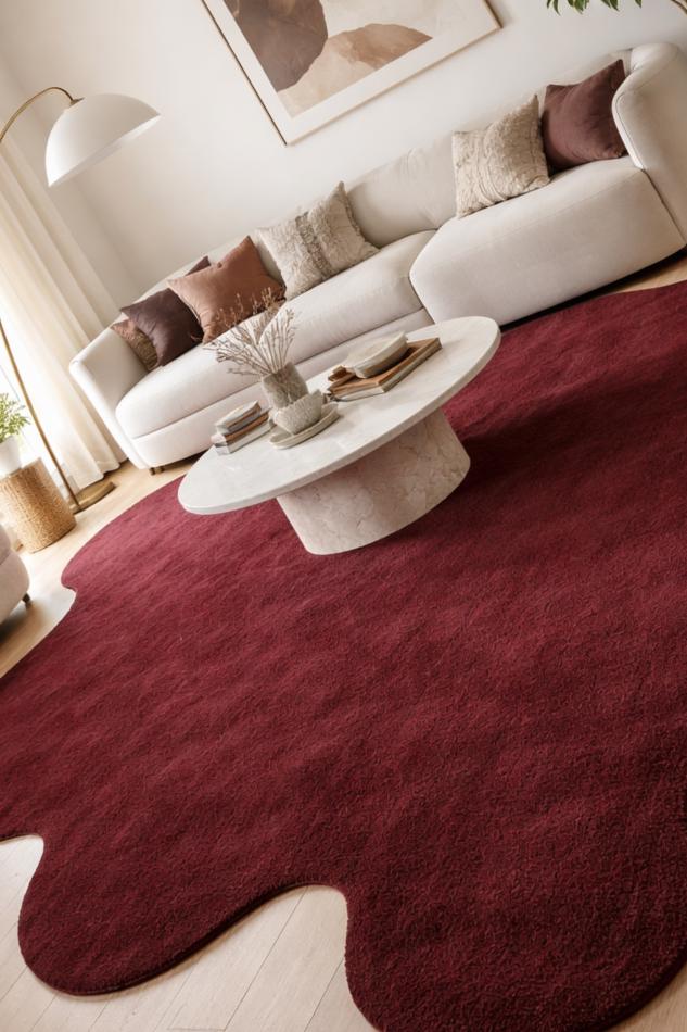 RugverseCreations Hand-Tufted Wool Area Rug Burgundy Amoeba Shape