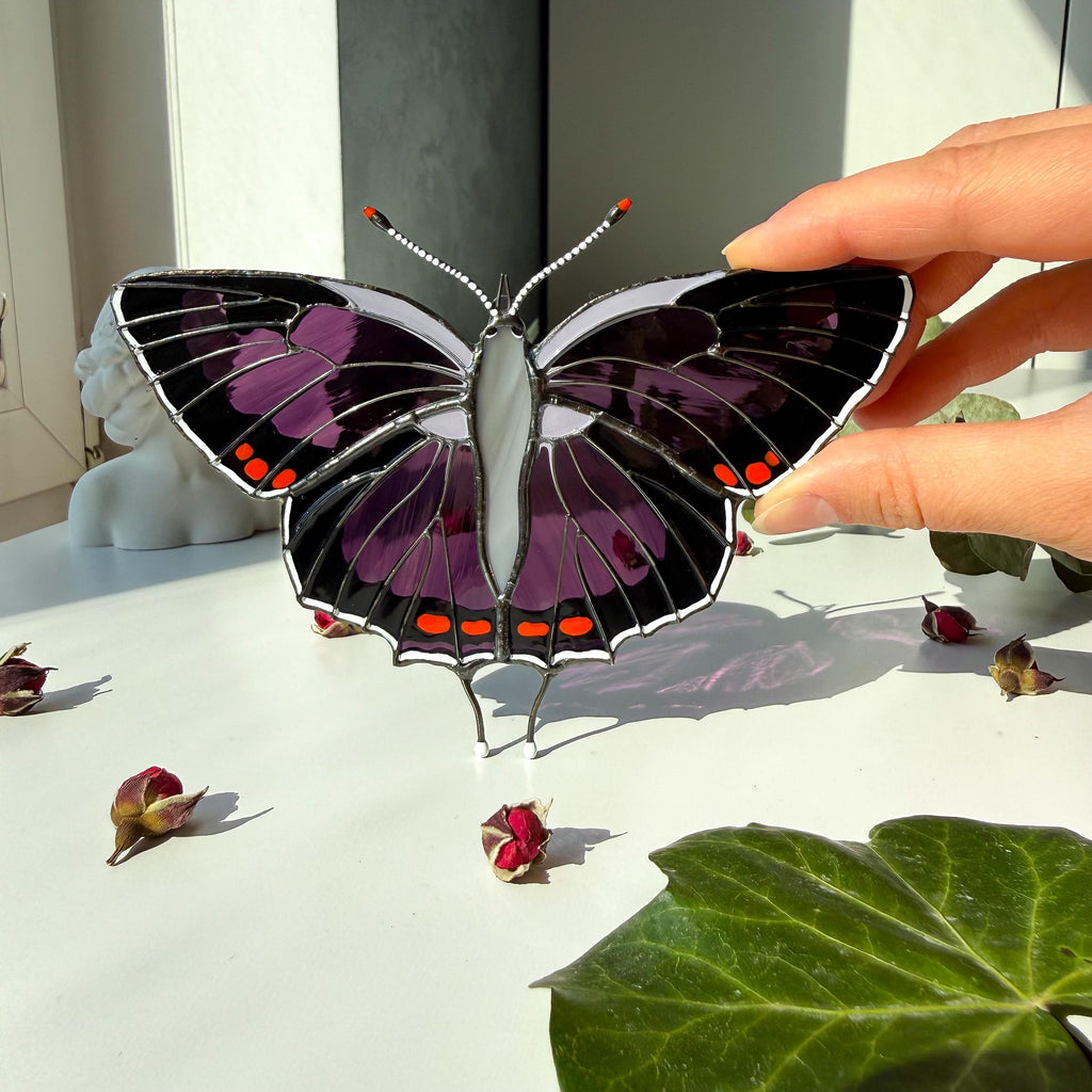 SunStainedGlassUA Colorado Hairstreak Stained Glass Butterfly Suncatcher