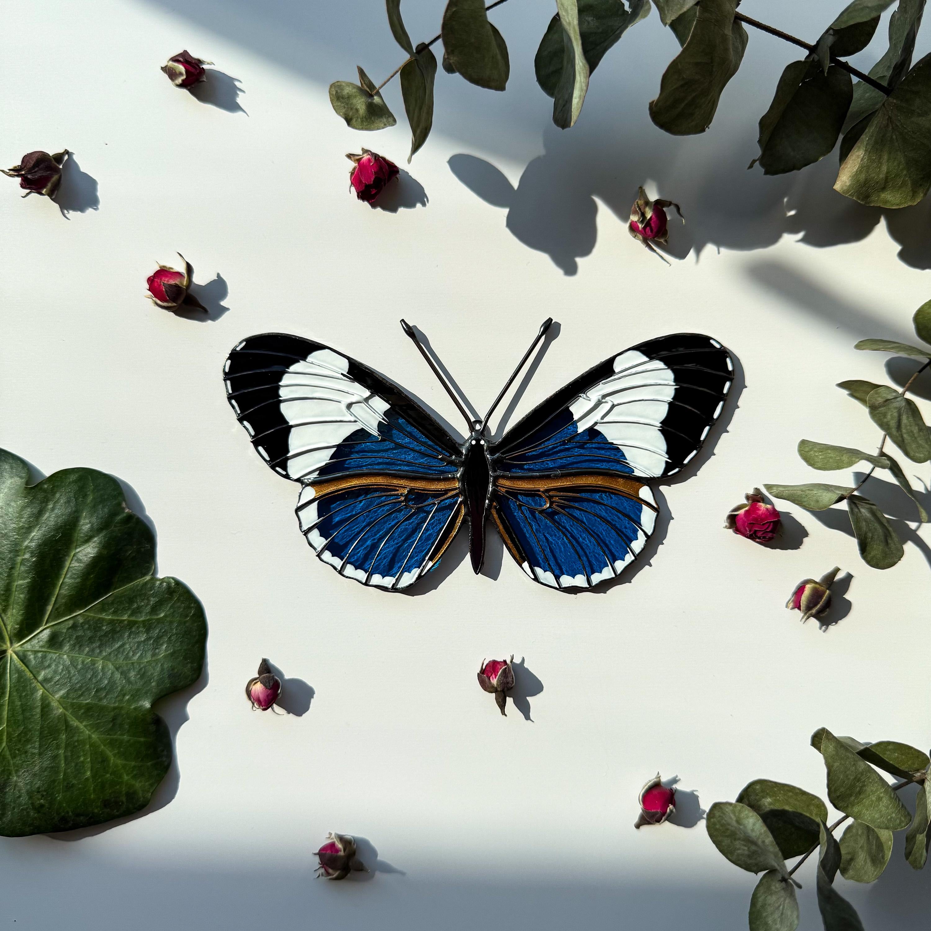 SunStainedGlassUA Sapho Longwing Butterfly Stained Glass Suncatcher Handmade