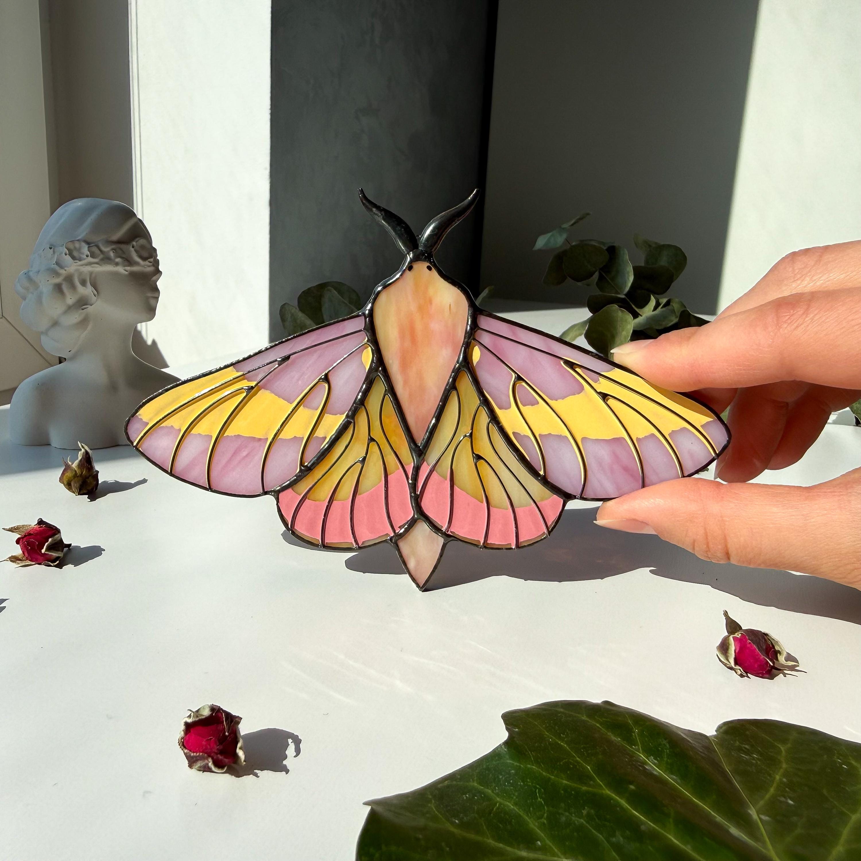 SunStainedGlassUA Rosy Maple Moth Stained Glass Suncatcher 5.6in