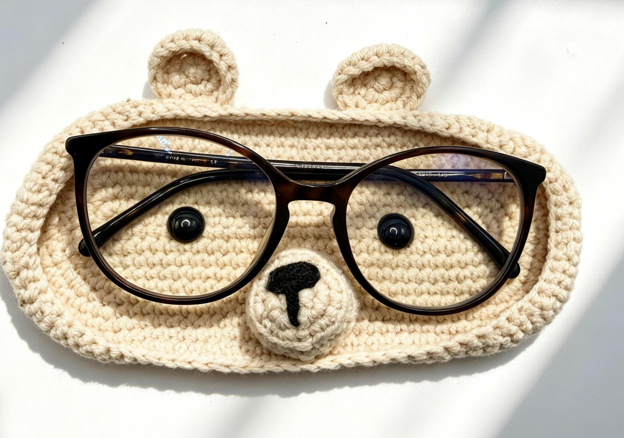CrochetRecipe Handmade Piggy Bear Crochet Eyeglass Holder Stand Brown
