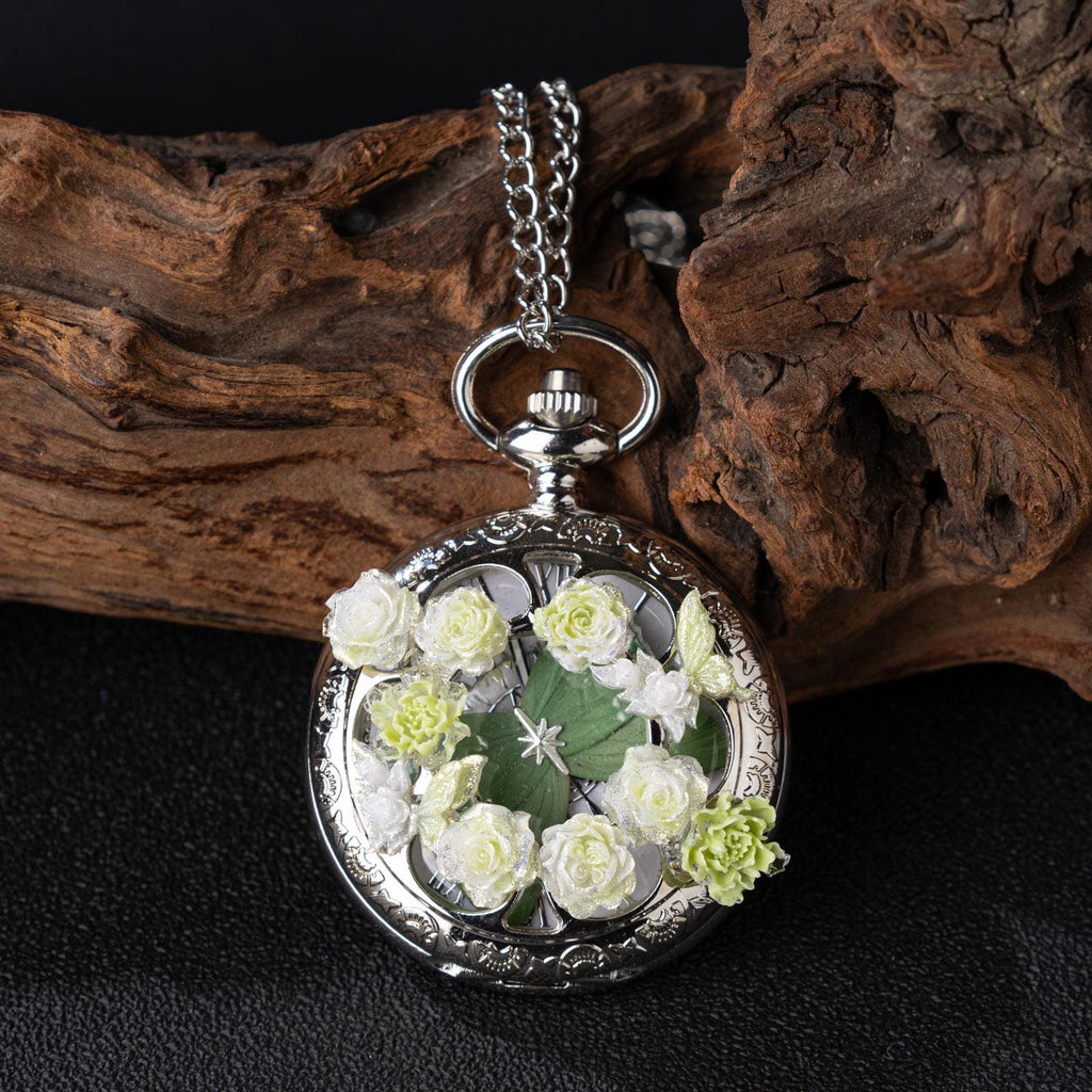 Oryeia Green Butterfly Specimen Handmade Pocket Watch Necklace