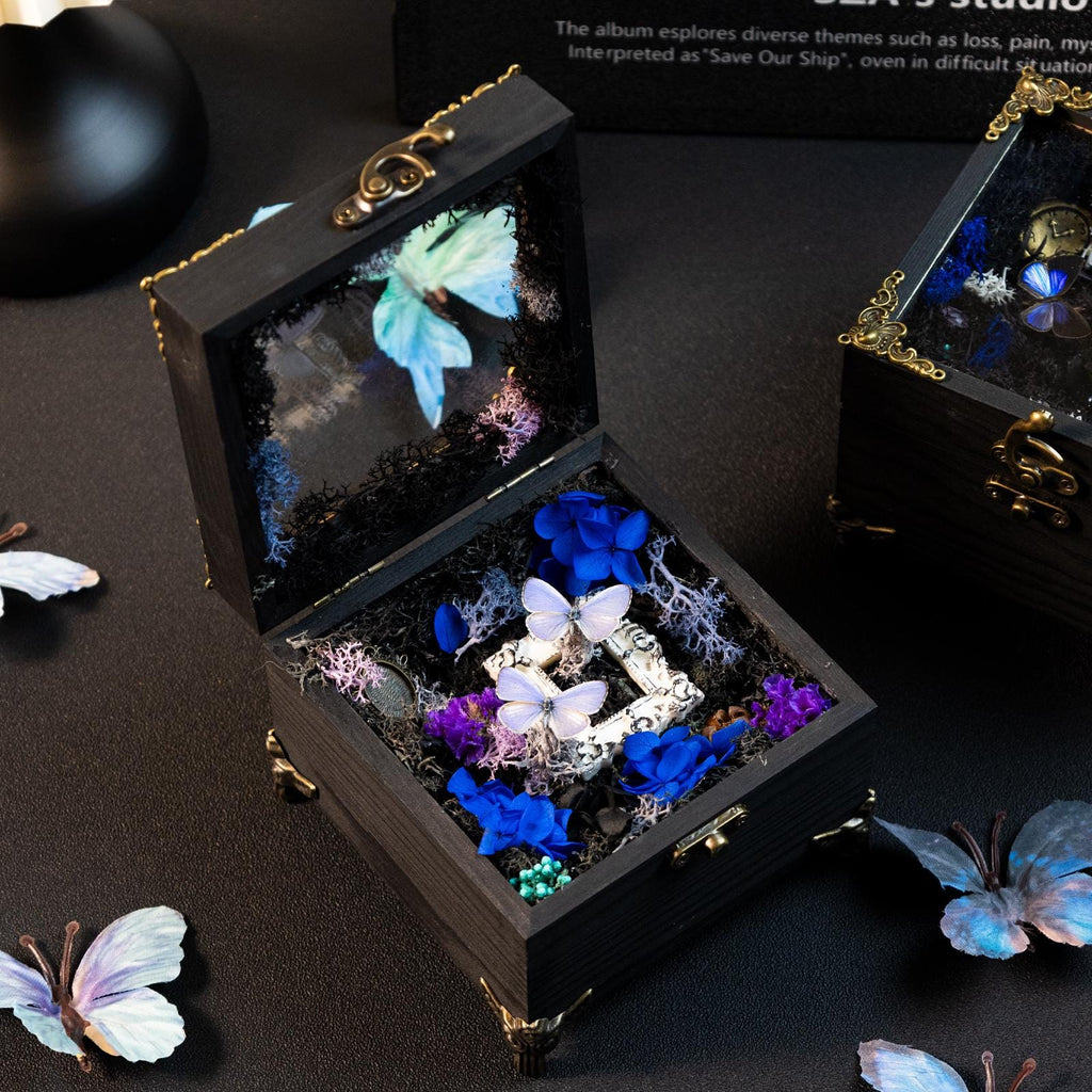 Oryeia Handcrafted Butterfly Music Box Preserved Flowers Gothic Style
