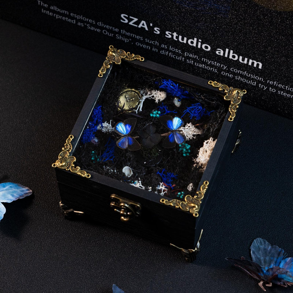 Oryeia Handcrafted Butterfly Music Box Preserved Flowers Gothic Style