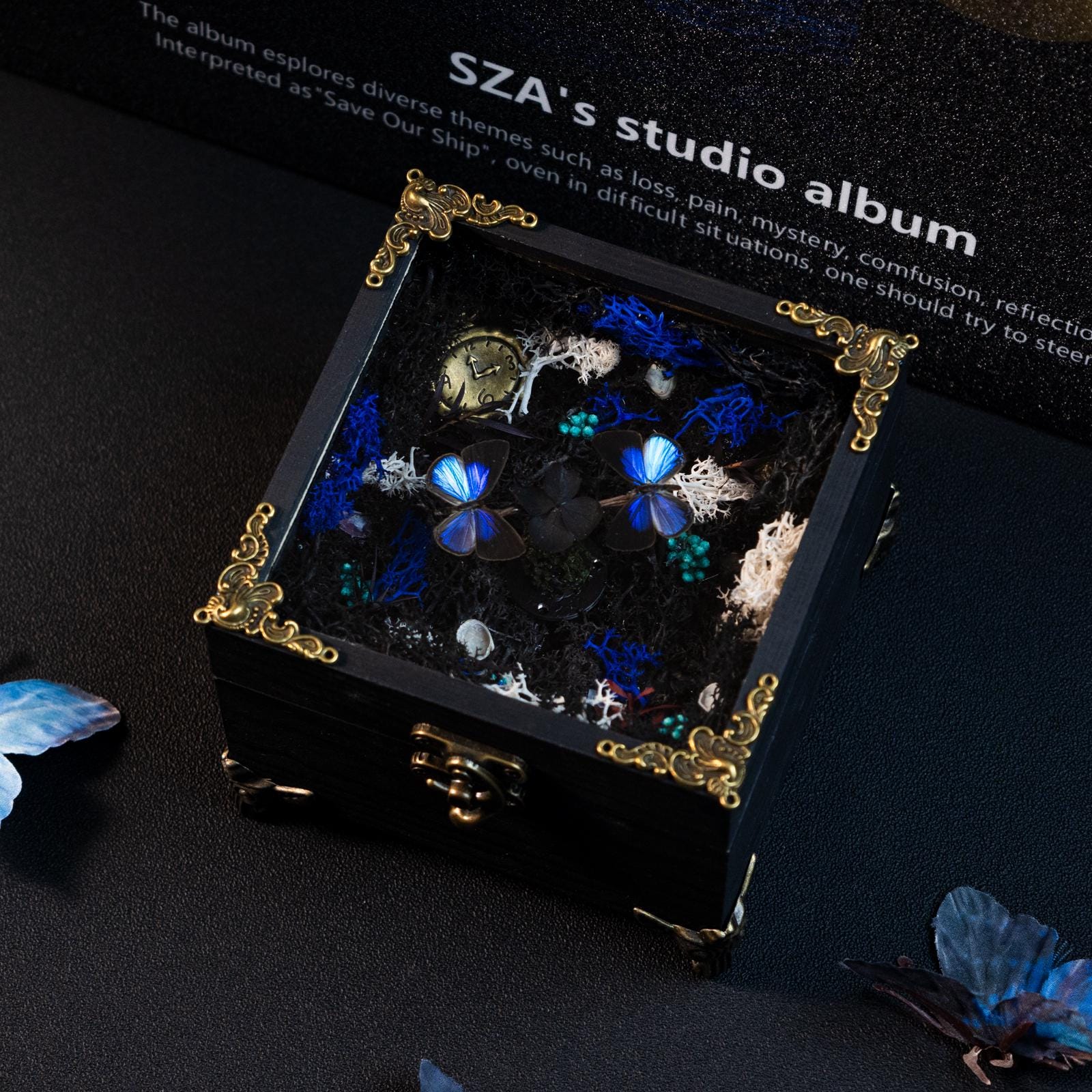 Oryeia Handcrafted Butterfly Music Box Preserved Flowers Gothic Style