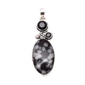 EkkJewels Snowflake Obsidian 925 Sterling Silver Pendant Necklace