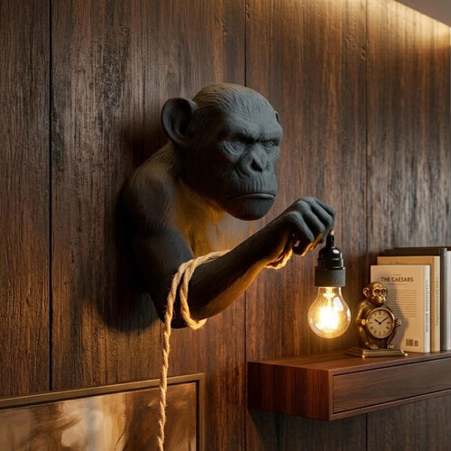 April16studio Monkey Wall Lamp 3D Printed Animal Sconce Matte Black