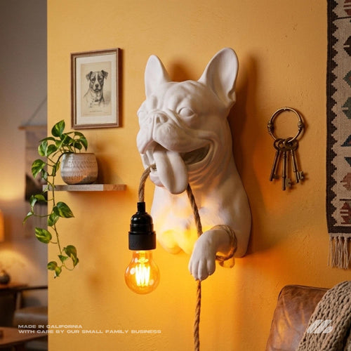 April16studio French Bulldog Wall Lamp Frenchie Art Sconce White
