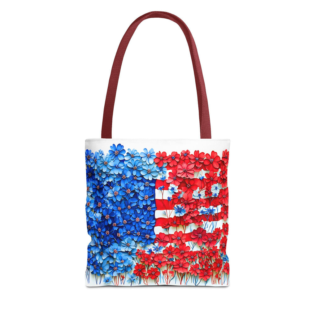 American Flag Floral Tote Bag Patriotic Wildflower Design 4th of July Gift