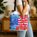 American Flag Floral Tote Bag Patriotic Wildflower Design 4th of July Gift
