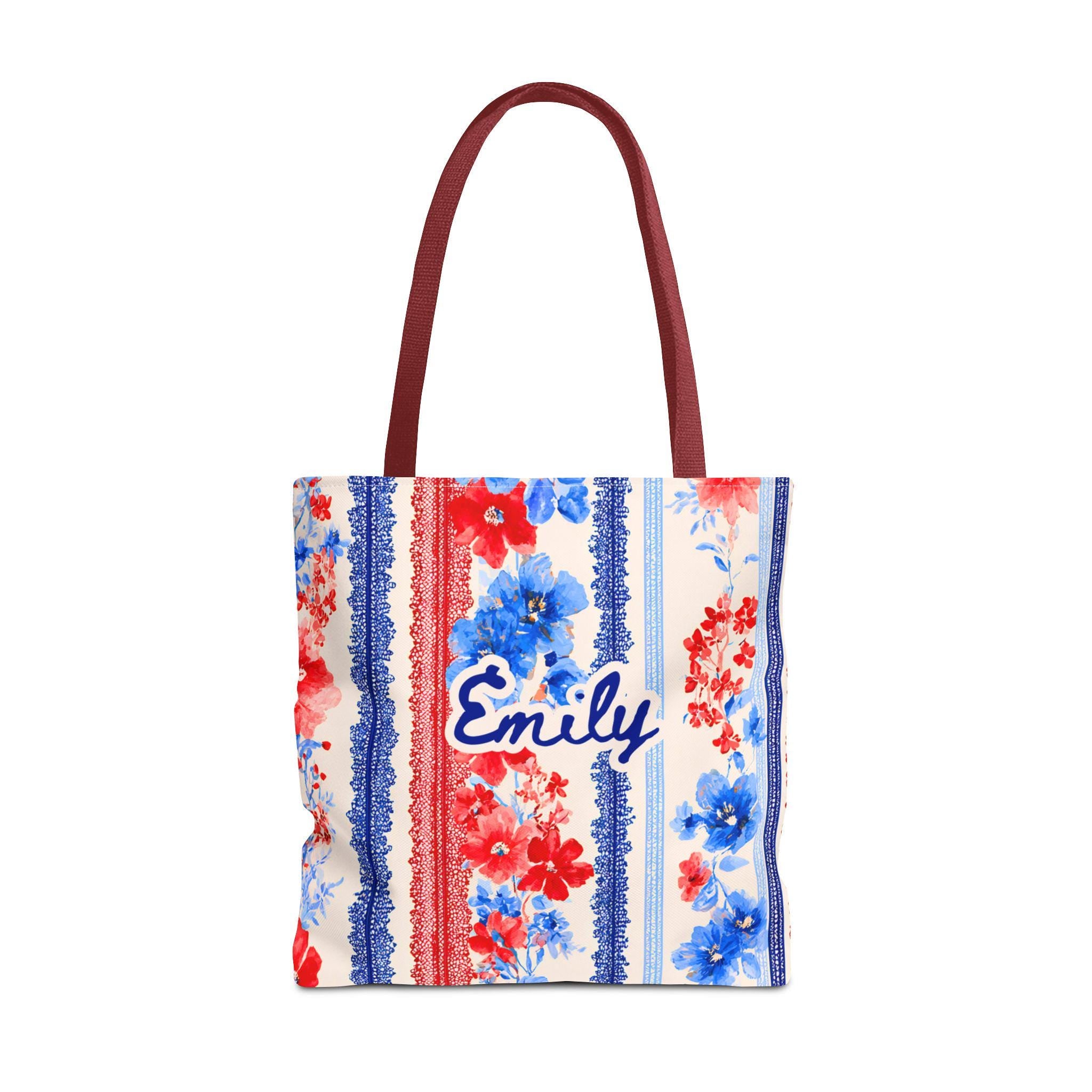 Personalized Floral Tote Bag Red White Blue Custom Patriotic Gift